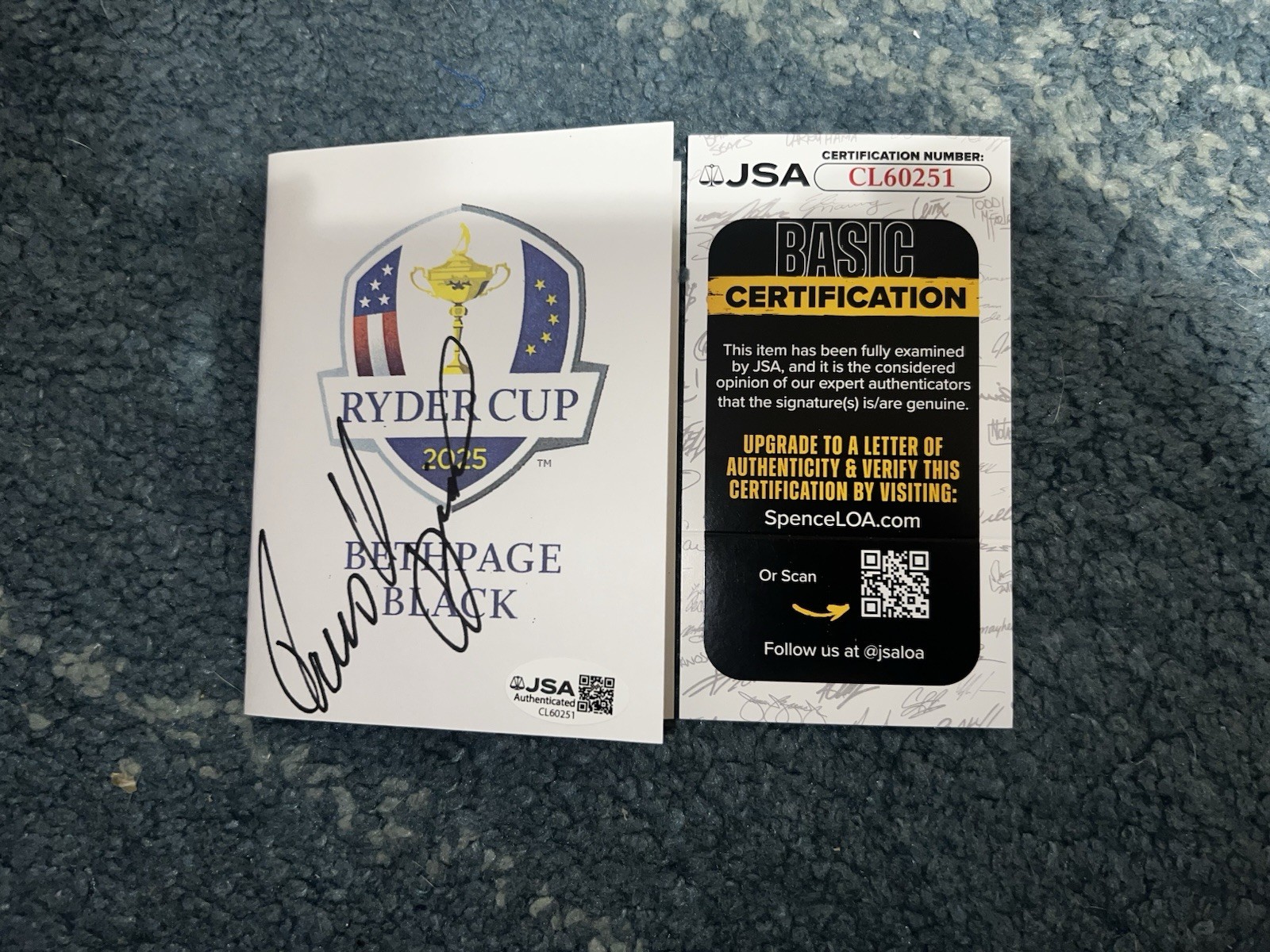 Rasmus Hojgaard Signed 2025 Ryder Cup Scorecard Bethpage Black JSA Auth