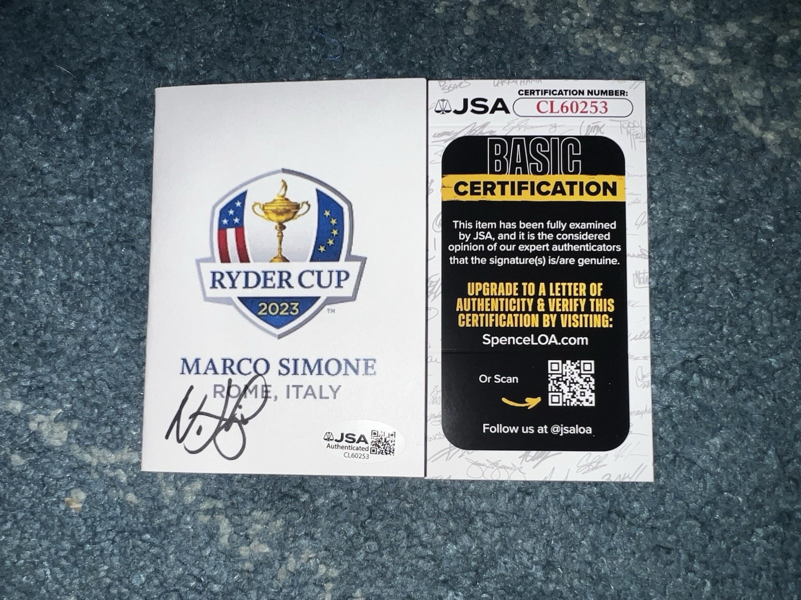 Nicolai Hojgaard Signed 2023 Ryder Cup Scorecard Marco Simone JSA Auth