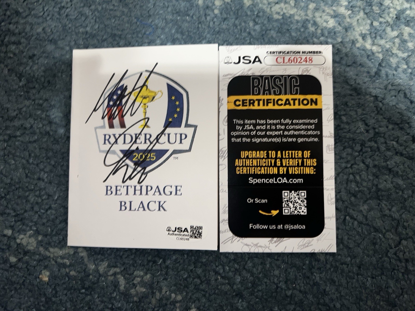 Matt Fitzpatrick Signed 2025 Ryder Cup Scorecard Bethpage Black JSA Auth