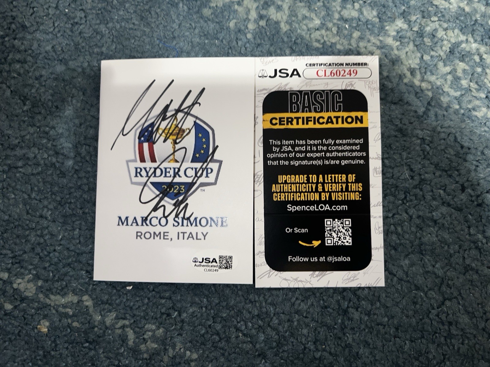 Matt Fitzpatrick Signed 2023 Ryder Cup Scorecard Marco Simone JSA Auth