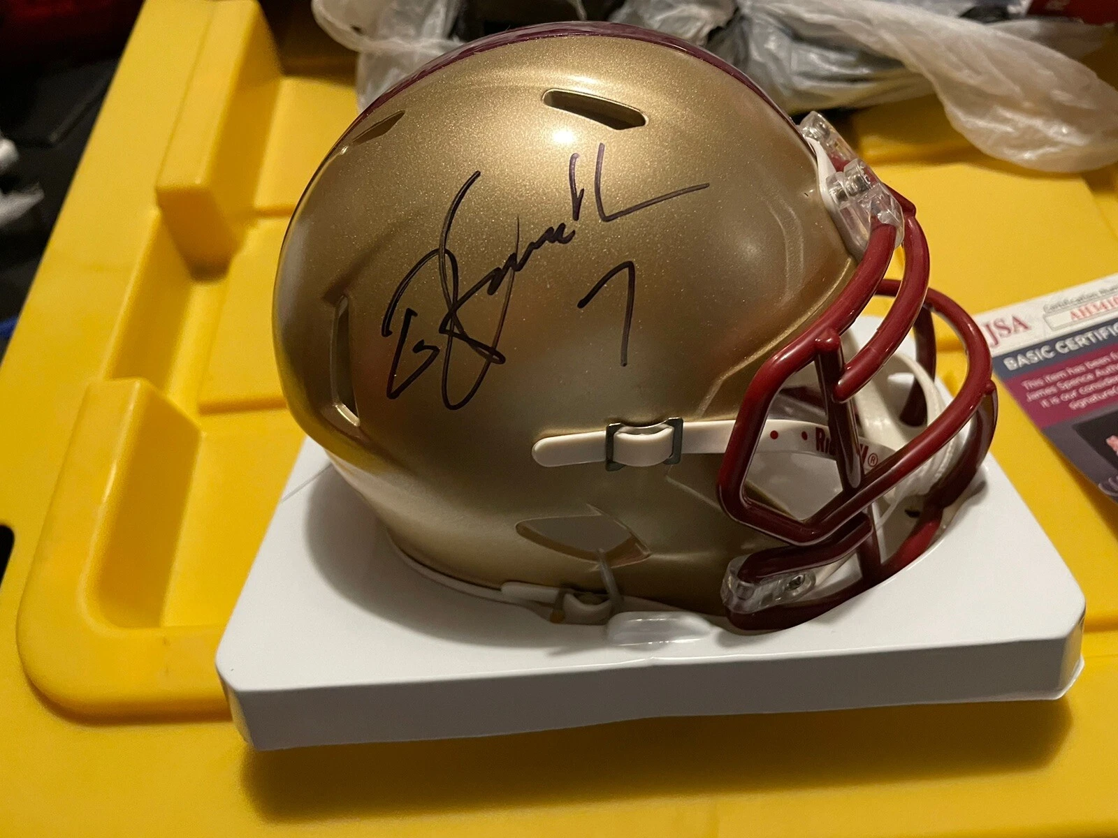 BOSTON COLLEGE EAGLES- TIM HASSELBECK SIGNED AUTOGRAPH MINI HELMET JSA COA