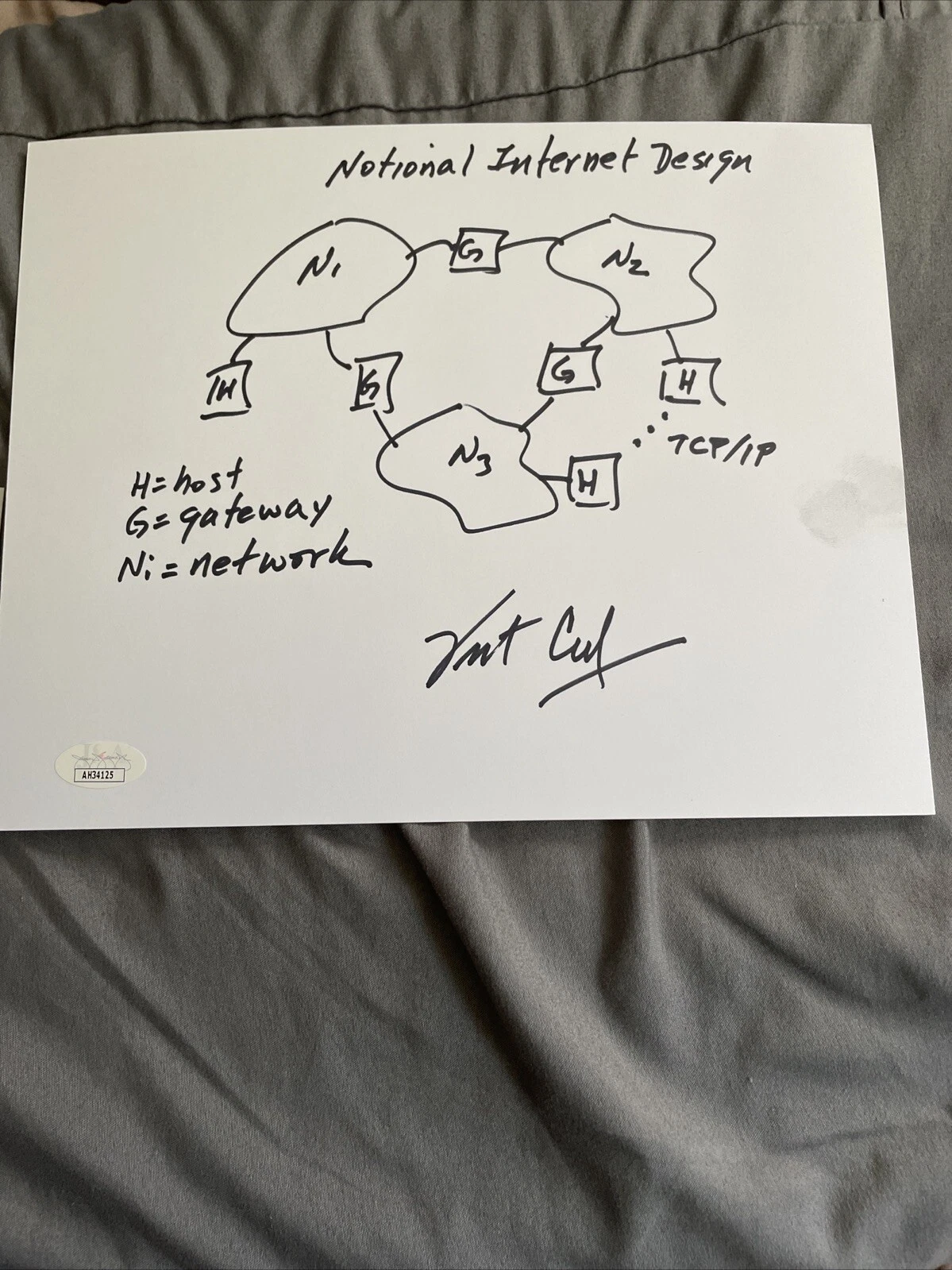 Internet Creator Vint Cerf Signed Hand Drawn Blueprint Sketch JSA COA RARE