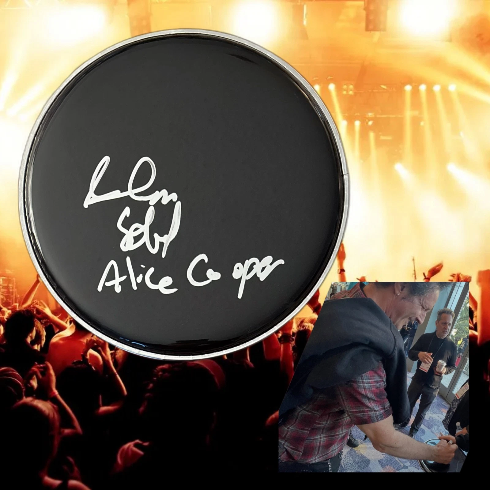 GFA Alice Cooper Band Drummer  * GLEN SOBEL *  Signed 10