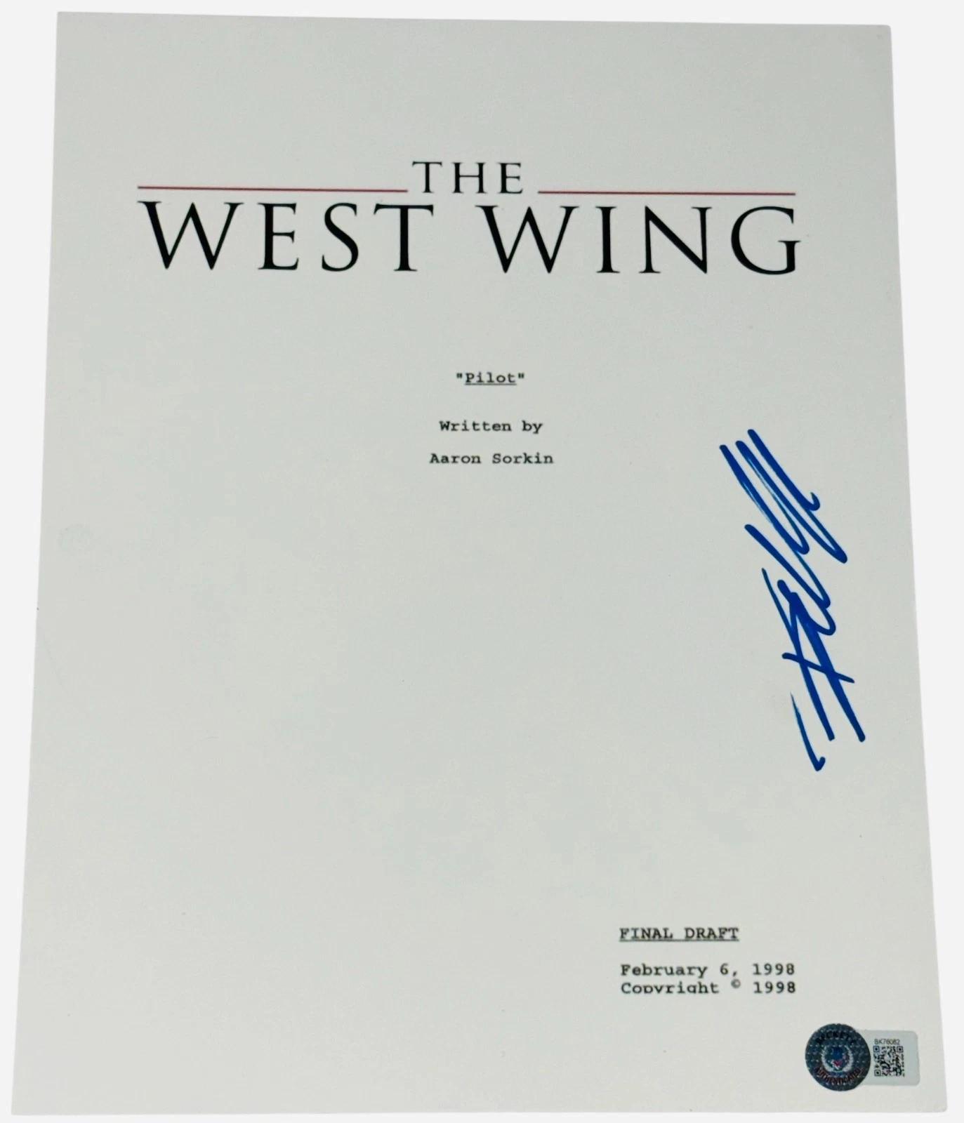 Bradley Whitford Signed Autograph The West Wing Pilot Full TV Script Beckett BAS