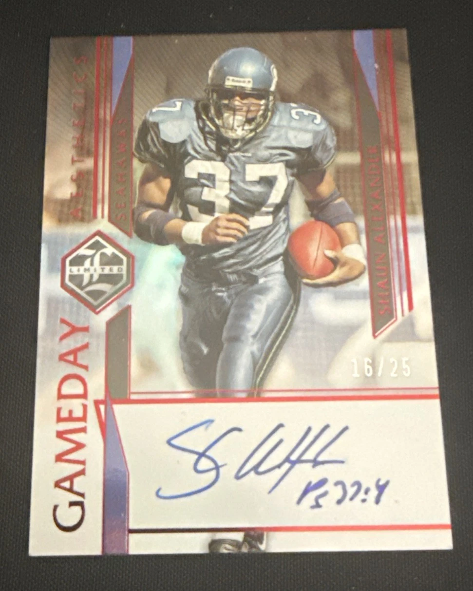 SHAUN ALEXANDER  Auto 16/25 2023 Panini Limited Red # GDA-SAL Game Day Seahawks