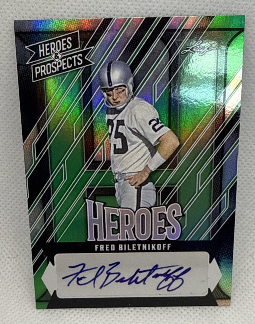 * 2024 Leaf Heroes & Prospects Fred Biletnikoff Green Heroes Auto 2/5  Raiders