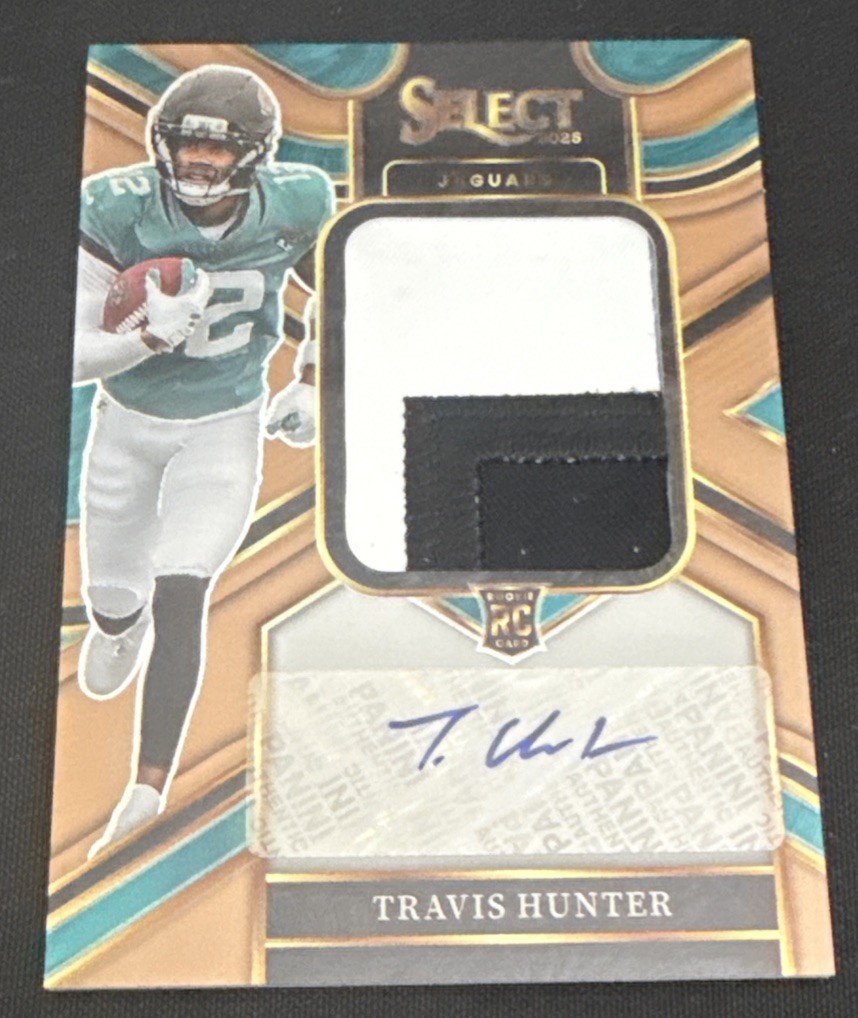 TRAVIS HUNTER 2025 SELECT RPA ROOKIE PATCH COPPER PRIZM RC AUTO /49