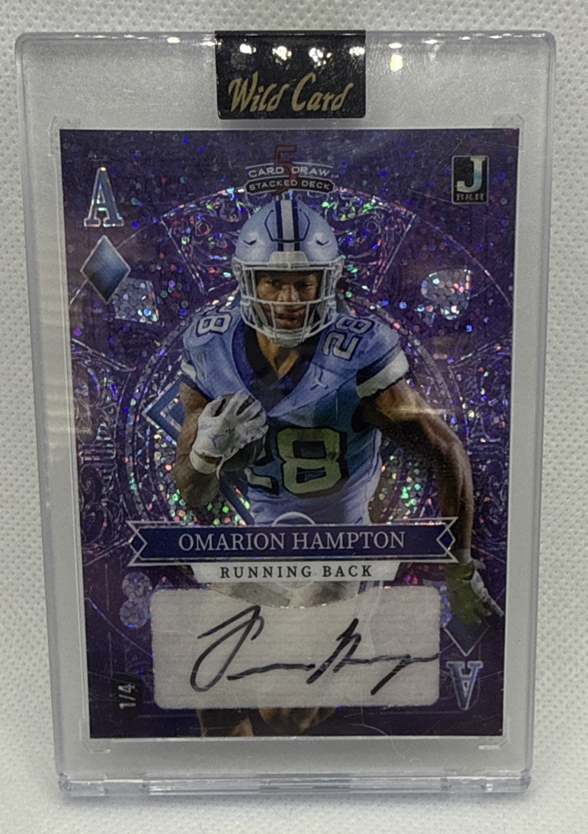 2023 Wild Card 5 Card Omarion Hampton ACE DIAMONDS Sparkles Purple RC Auto #1/4