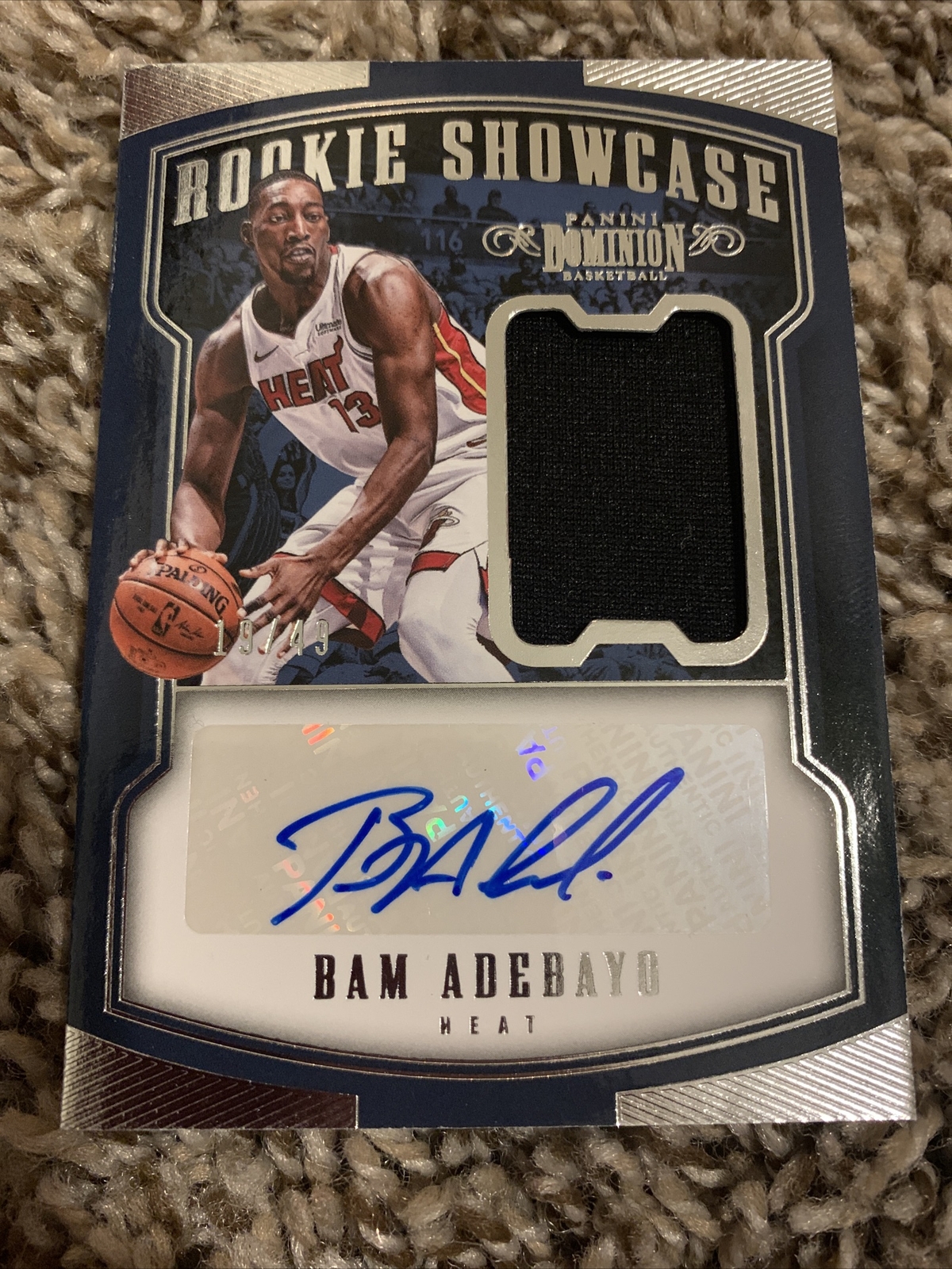 Bam Adebayo 2017-18 Panini Dominion Rookie Showcase Relic Auto 19/49 Heat RPA
