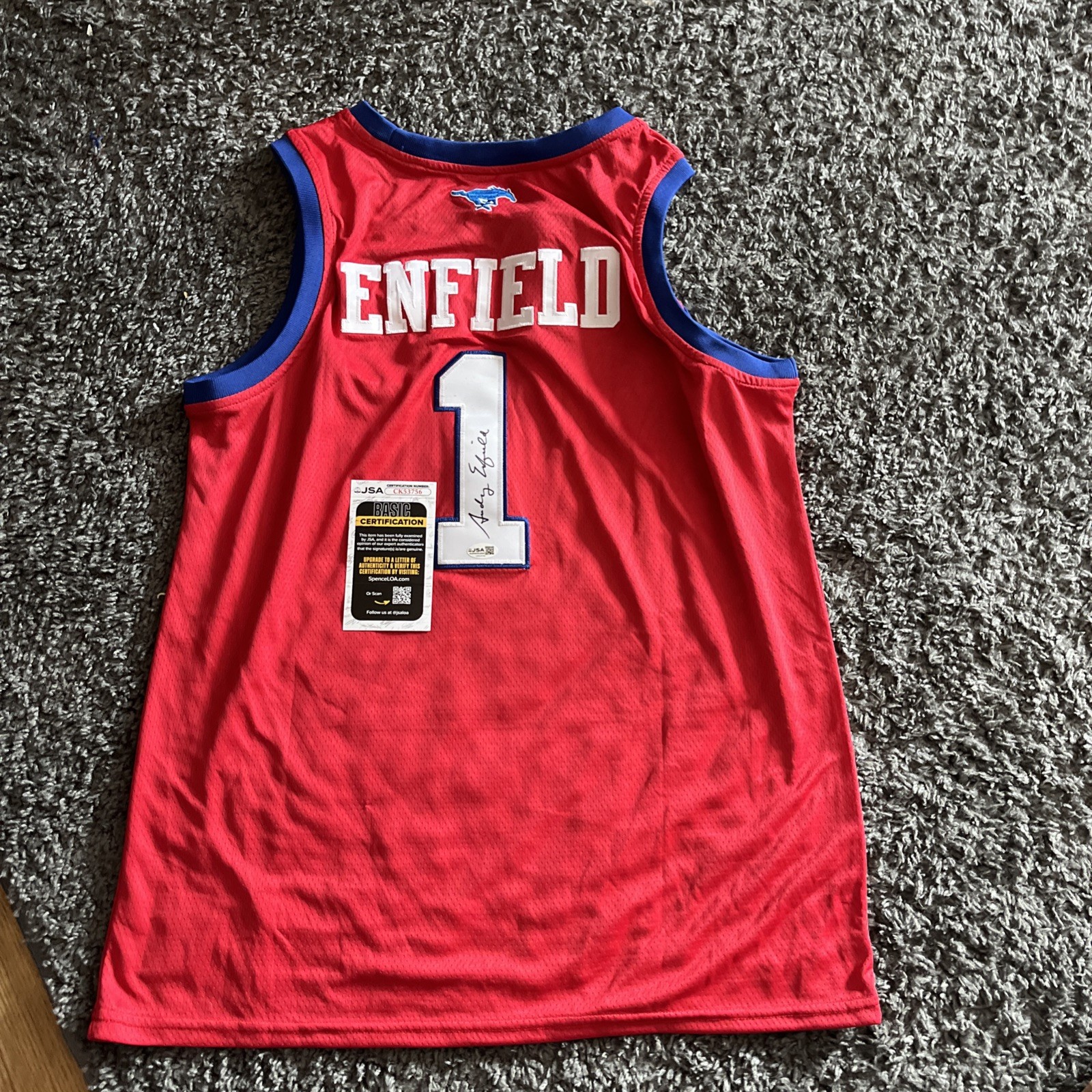 SMU MUSTANGS-ANDY ENFIELD SIGNED AUTOGRAPHED JERSEY BASKETBALL HEAD COACH JSA