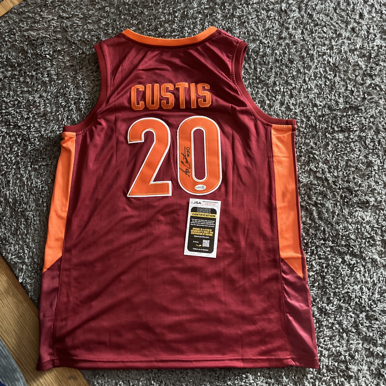 VIRGINIA TECH HOKIES- ACE CUSTIS SIGNED AUTOGRAPH JERSEY JSA COA 2× First-team