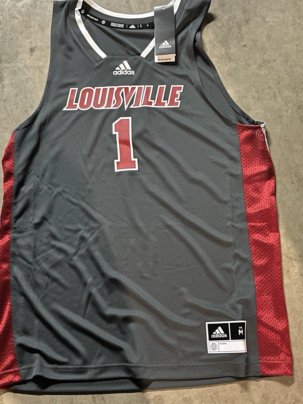 Louisville Cardinals Basketball Jersey Adidas #1 Mens Medium Gray New