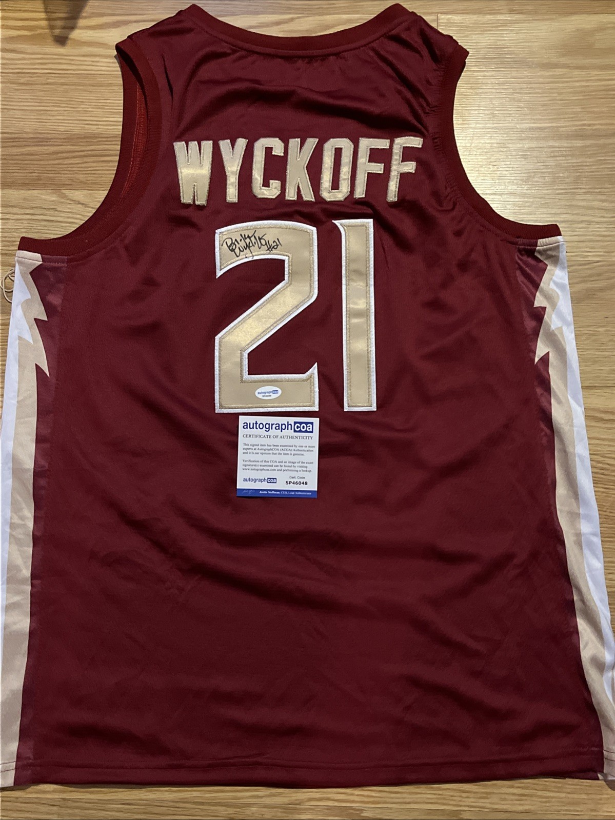 FLORIDA STATE SEMINOLES-BROOKE WYCKOFF SIGNED AUTOGRAPH JERSEY ACOA CERTIFIED L