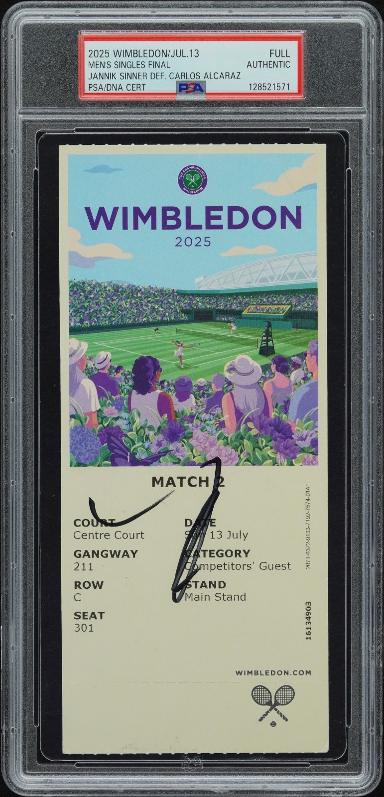 JANNIK SINNER SIGNED 2025 WIMBLEDON CHAMPIONSHIP FINALS TICKET STUB AUTO PSA/DNA