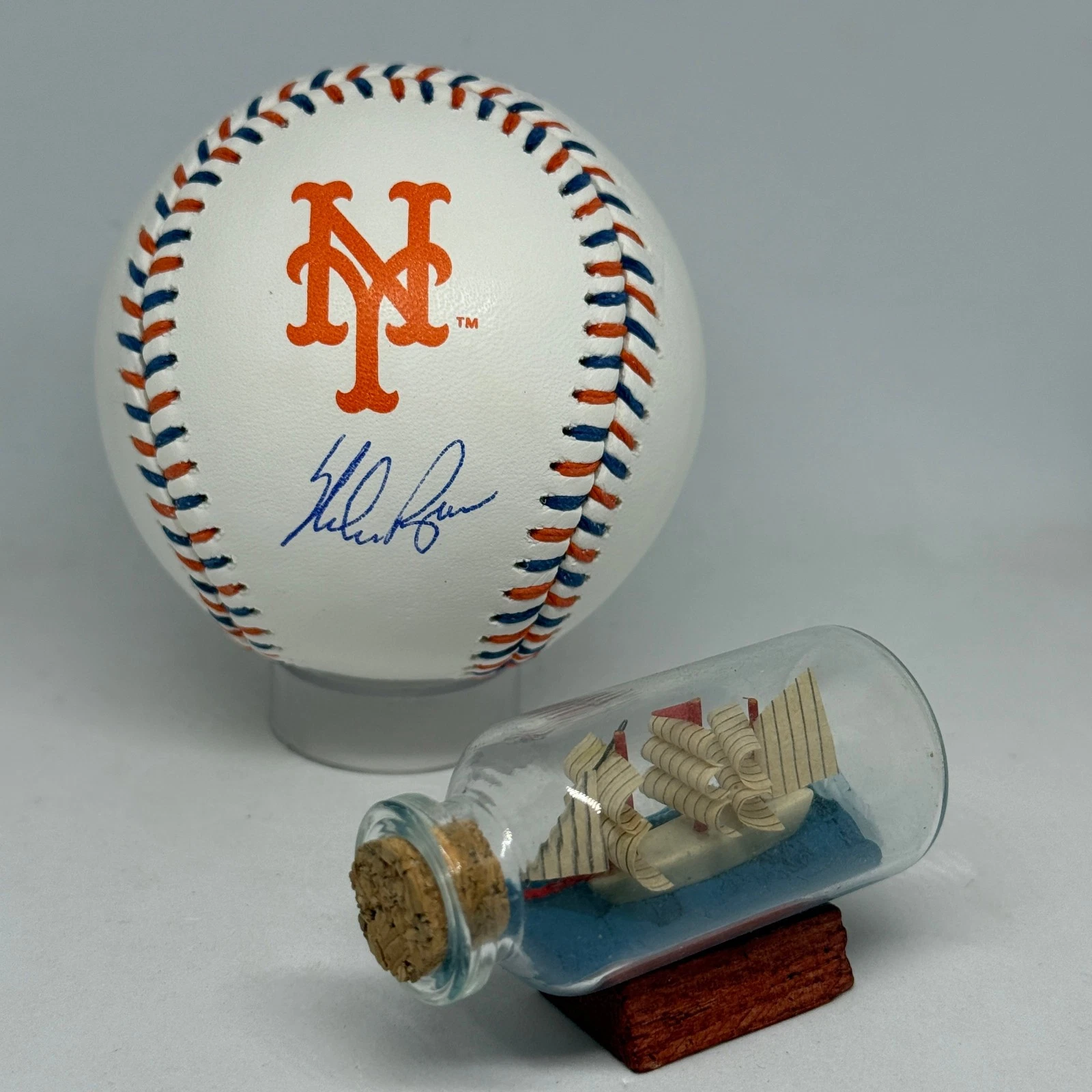 Nolan Ryan signed Rawlings Mets Team Stitch Logo Baseball NR Holo Auto A4257