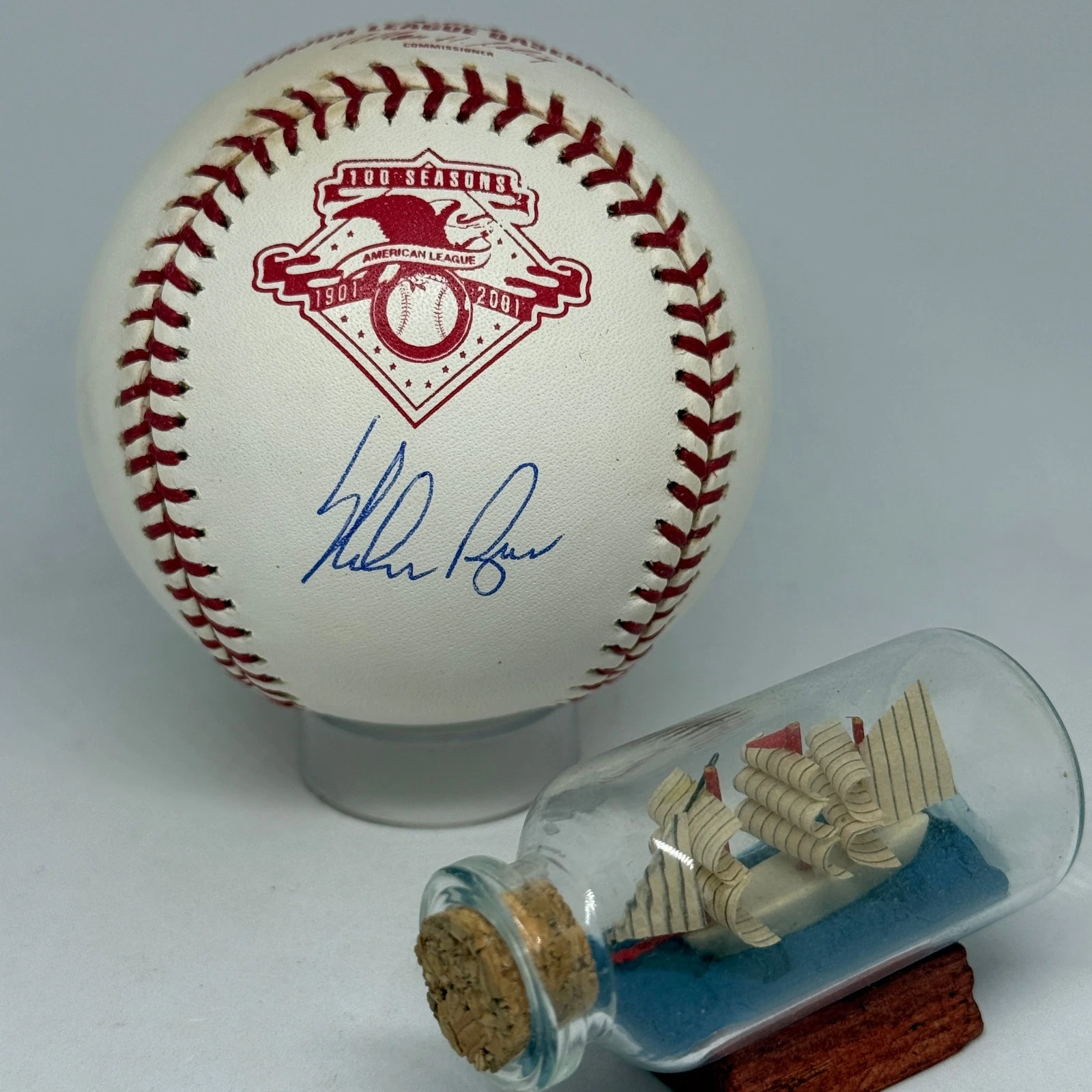 Nolan Ryan signed Rawlings AL 100 Seasons Logo Baseball NR Holo Auto A4259