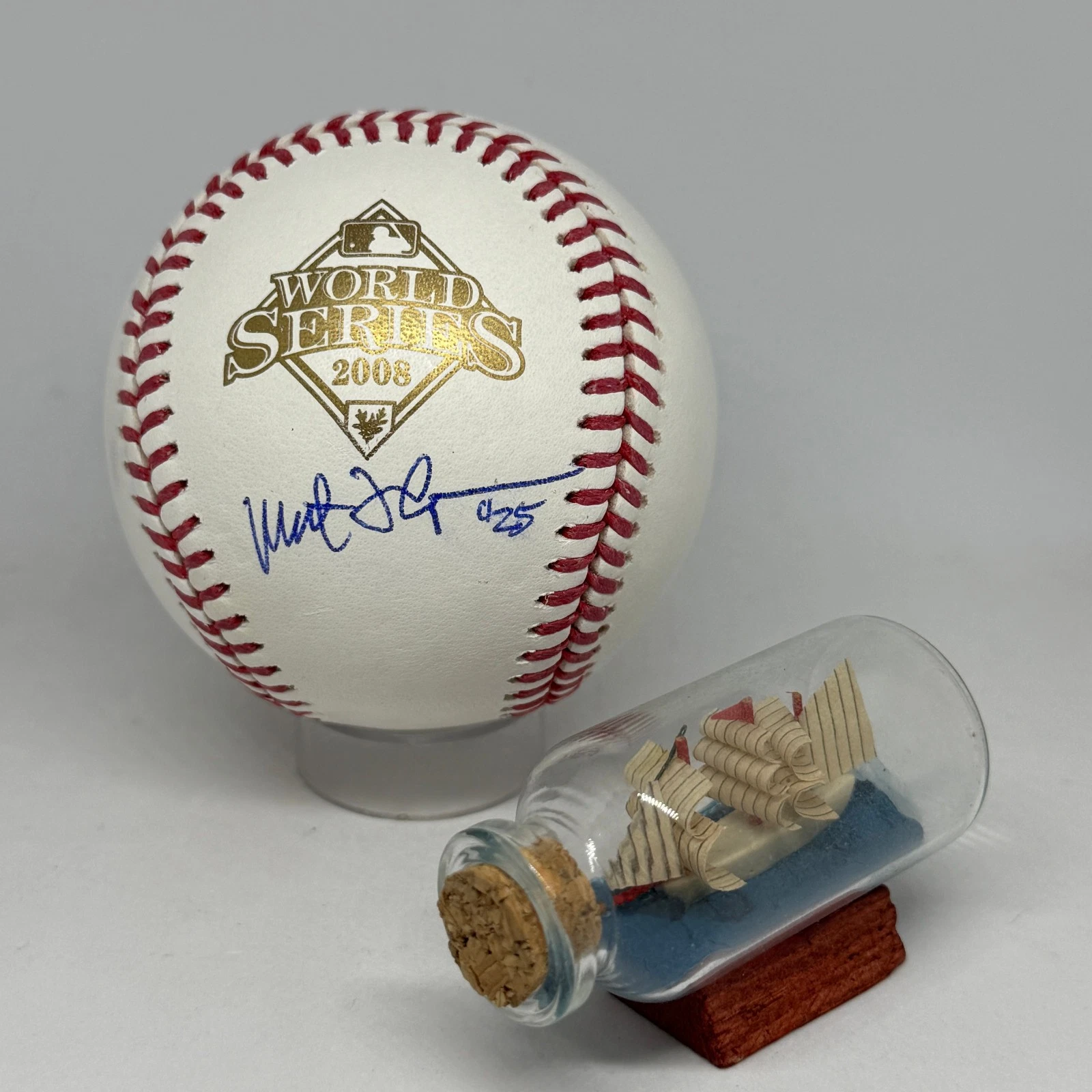 Milt Thompson signed Rawlings 2008 World Series Logo Baseball JSA Phillies A4277