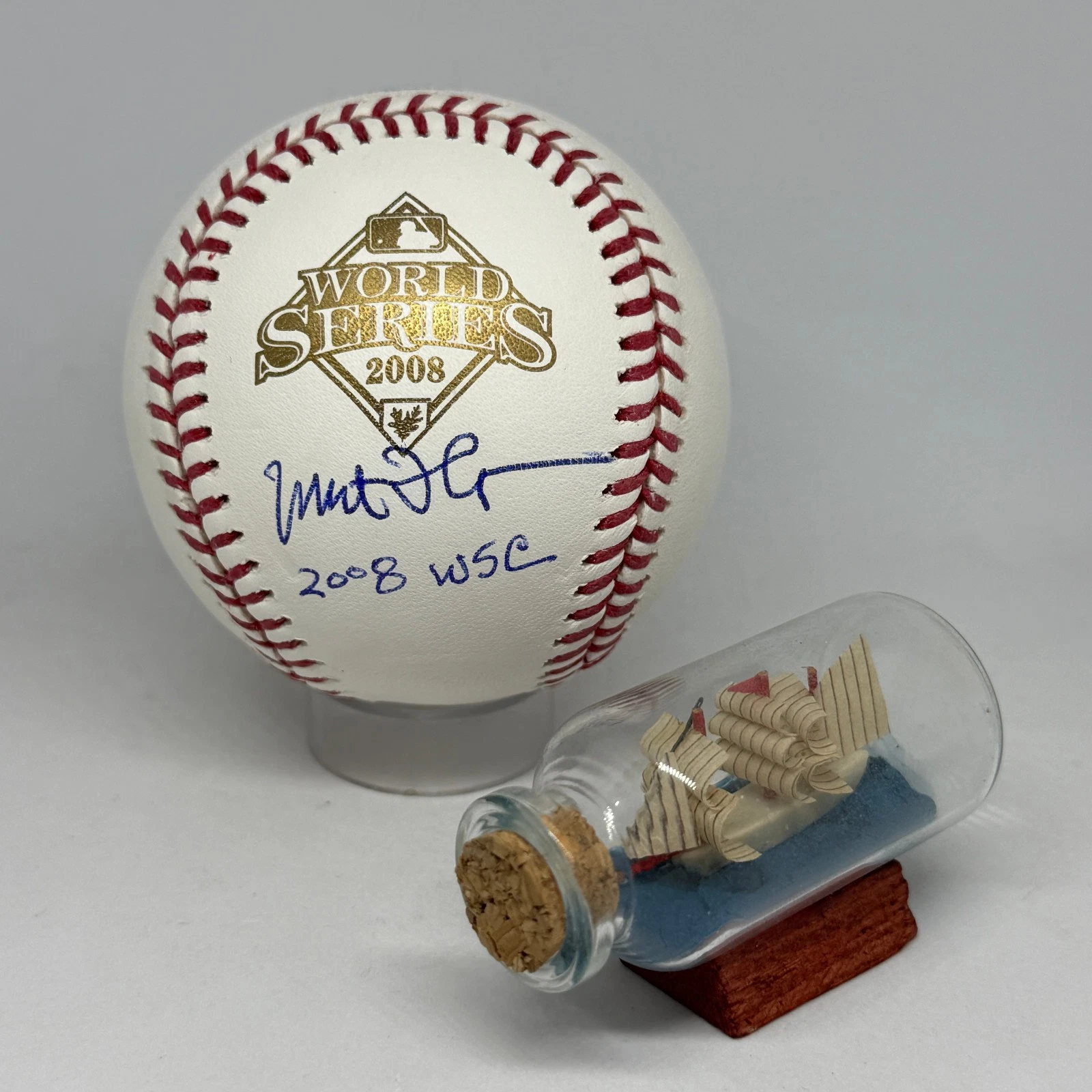 Milt Thompson signed Rawlings 2008 World Series Logo Baseball JSA Phillies A4278