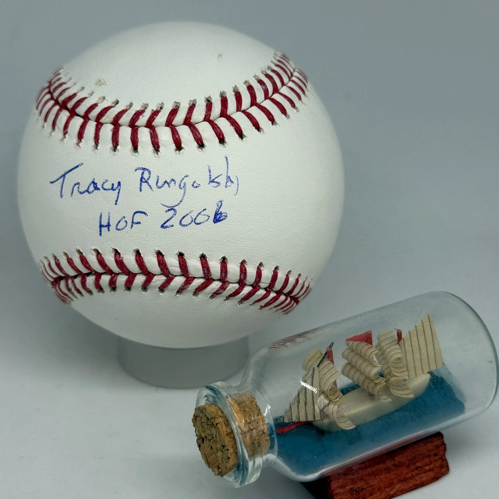 Tracy Ringolsby signed Rawlings Baseball JSA Spink Inscribed HOF Writer A4319