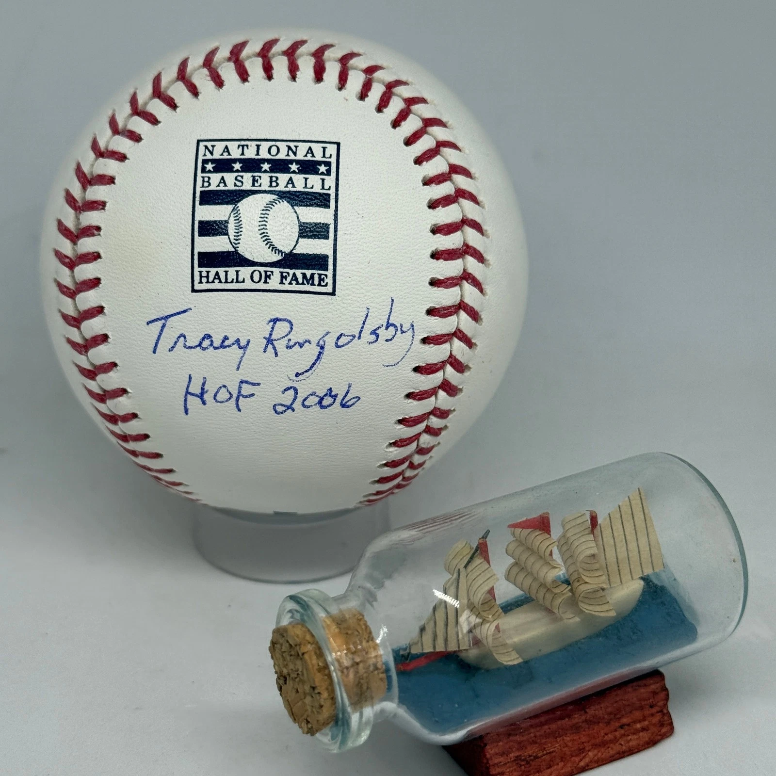 Tracy Ringolsby signed Rawlings HOF Baseball JSA Spink Inscribed Writer A4320