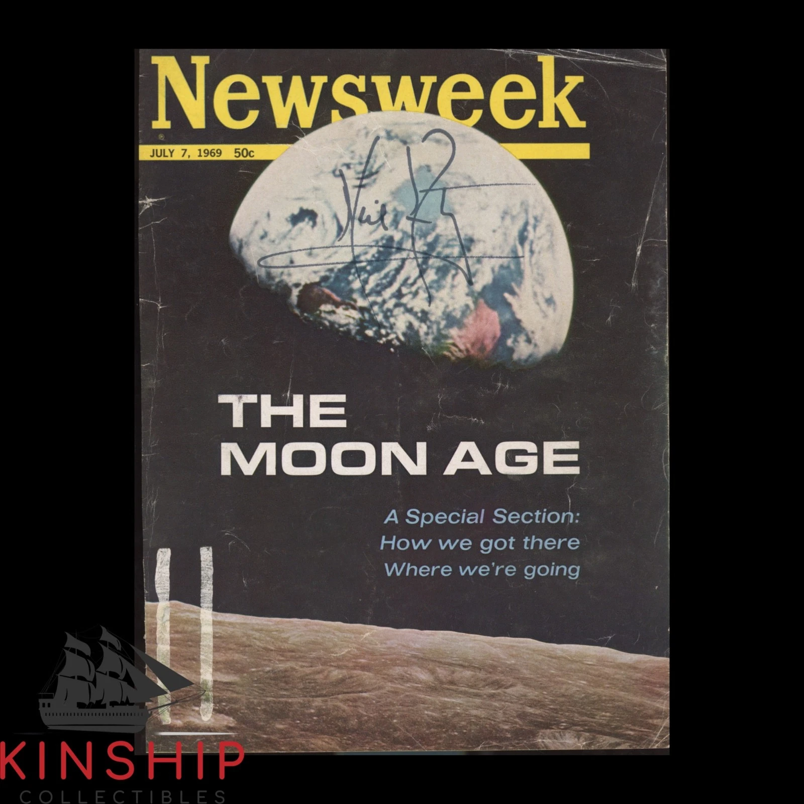 Neil Armstrong signed The Moon Age Magazine Cover Page JSA LOA Apollo Auto Z2500