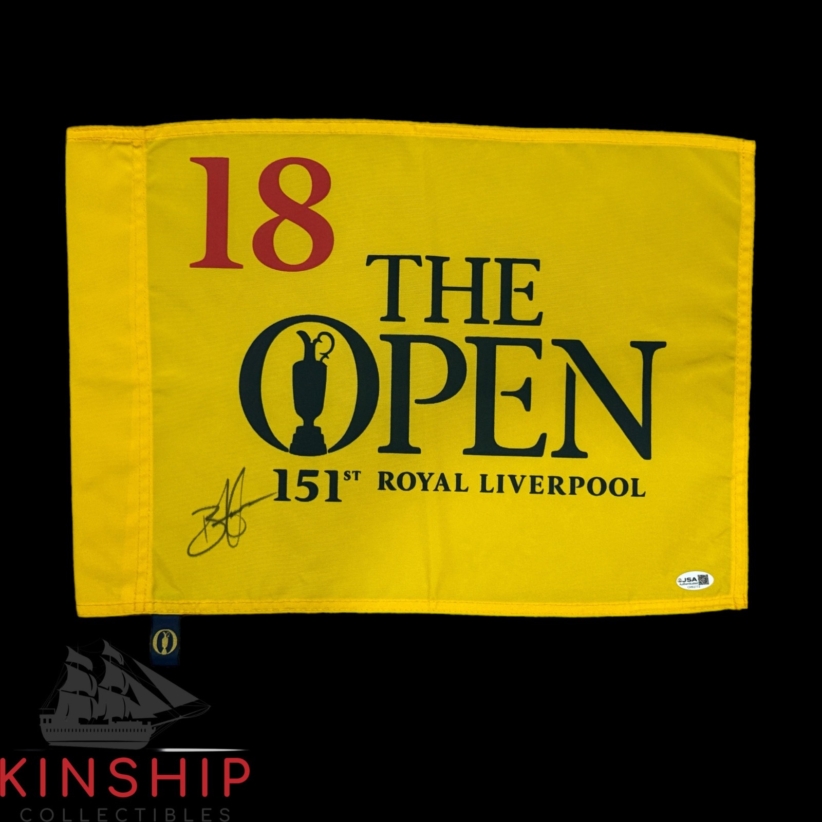 Brian Harman signed 2023 151st British Open Pin Flag JSA COA Golf Auto G179