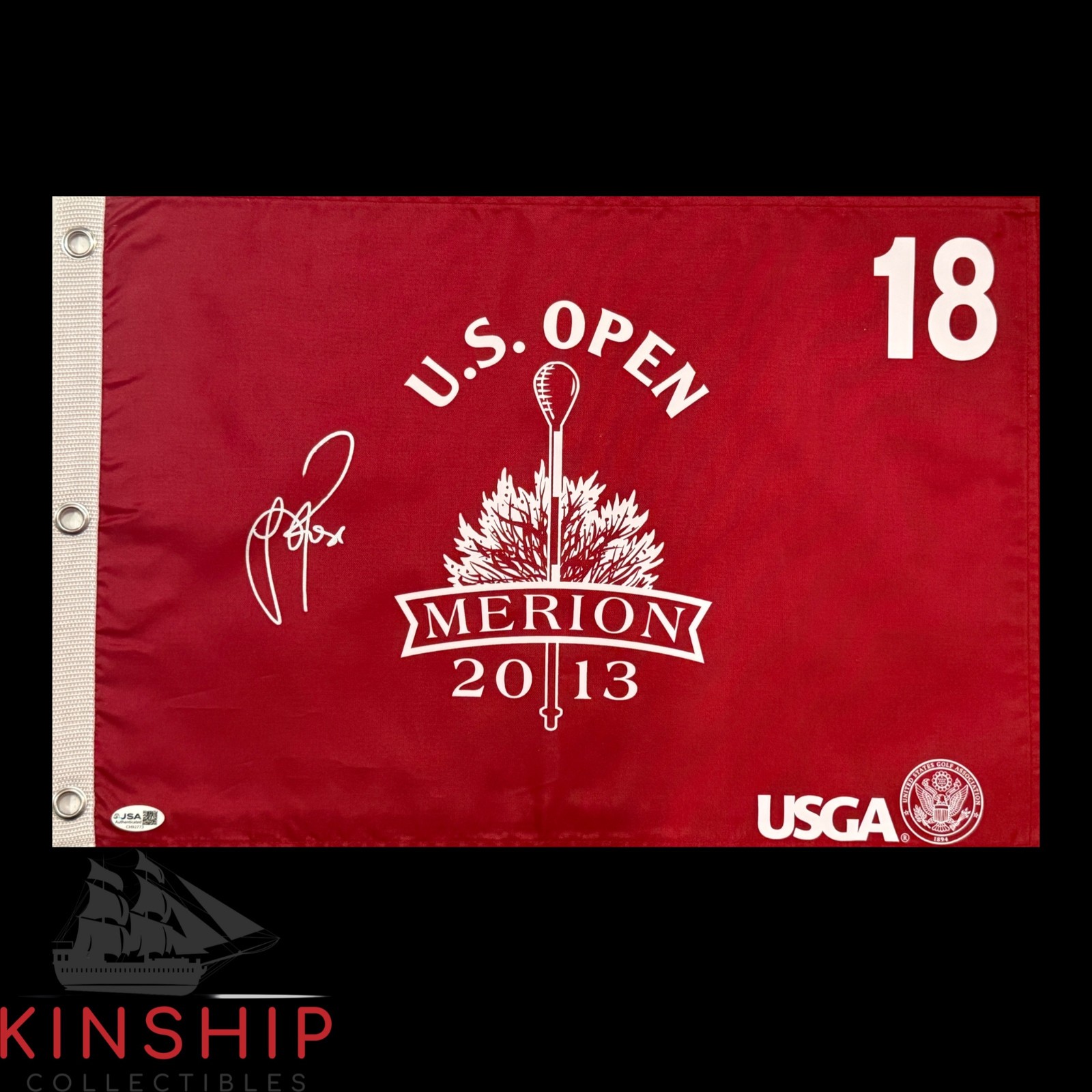 Justin Rose signed 2013 US Open Merion Golf Flag JSA COA Masters Auto G177