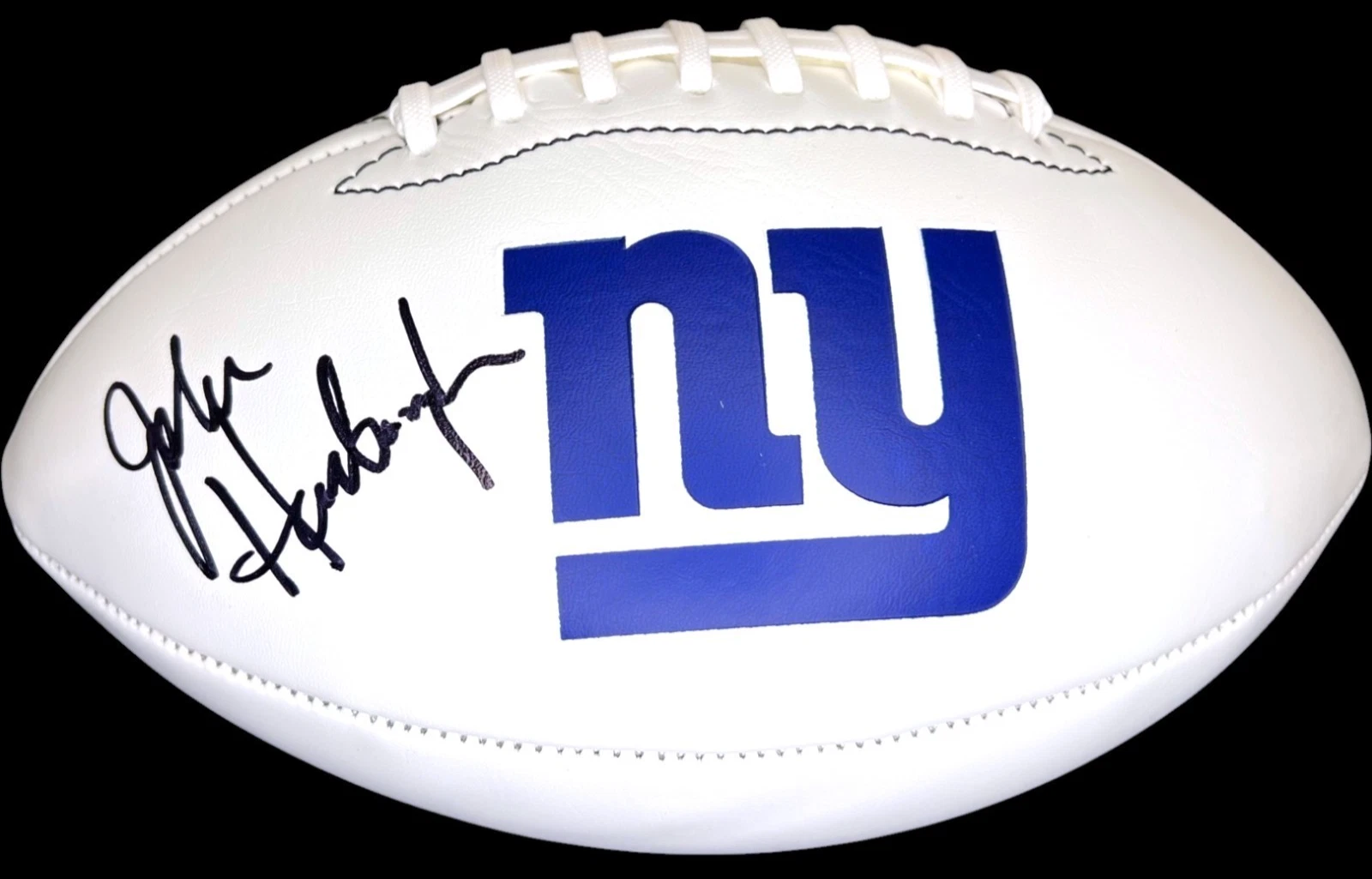 JOHN HARBAUGH SIGNED AUTOGRAPHED NEW YORK GIANTS LOGO FOOTBALL JSA