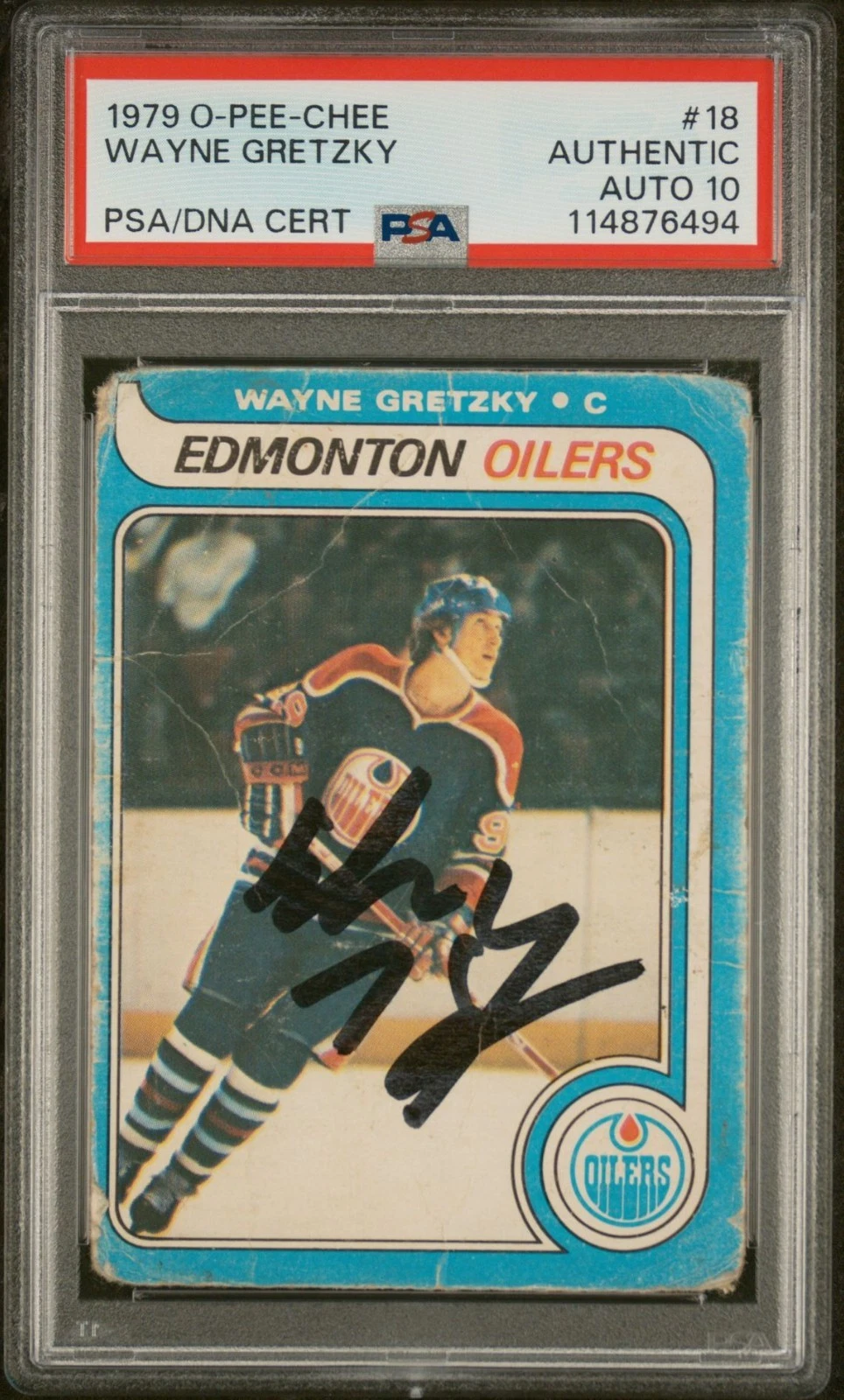 1979 O-PEE-CHEE #18 Wayne Gretzky Signed Rookie Card PSA GEM 10 AUTO OILERS RC