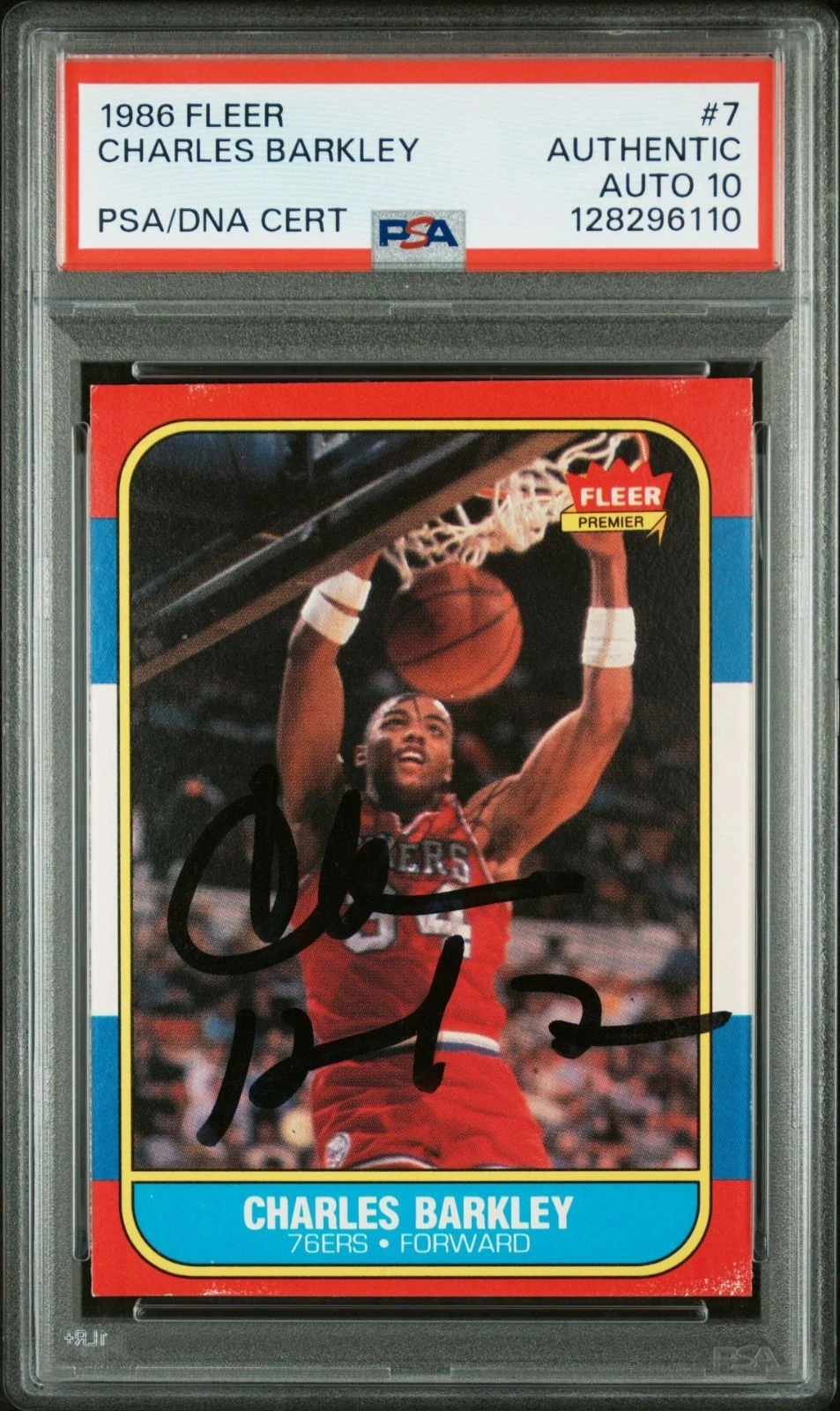 1986 Fleer Basketball #7 Charles Barkley SIGNED PSA AUTO 10 RC Rookie HOF