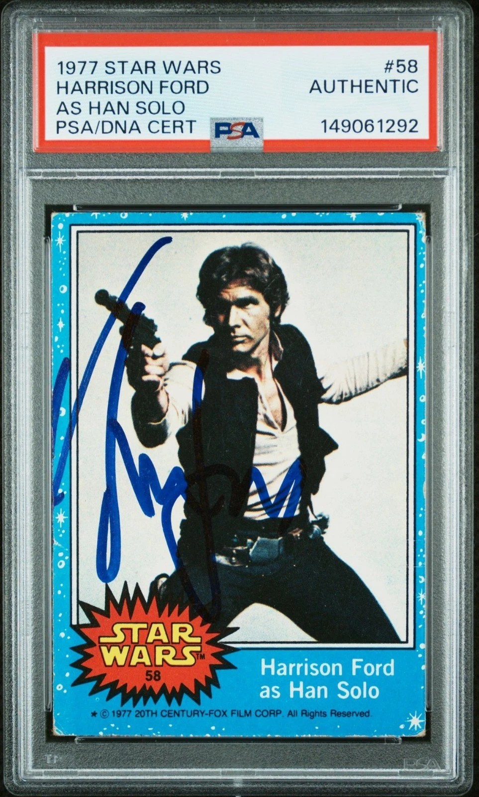 HARRISON FORD SIGNED 1977 TOPPS STAR WARS HAN SOLO ROOKIE #58 AUTO PSA/DNA