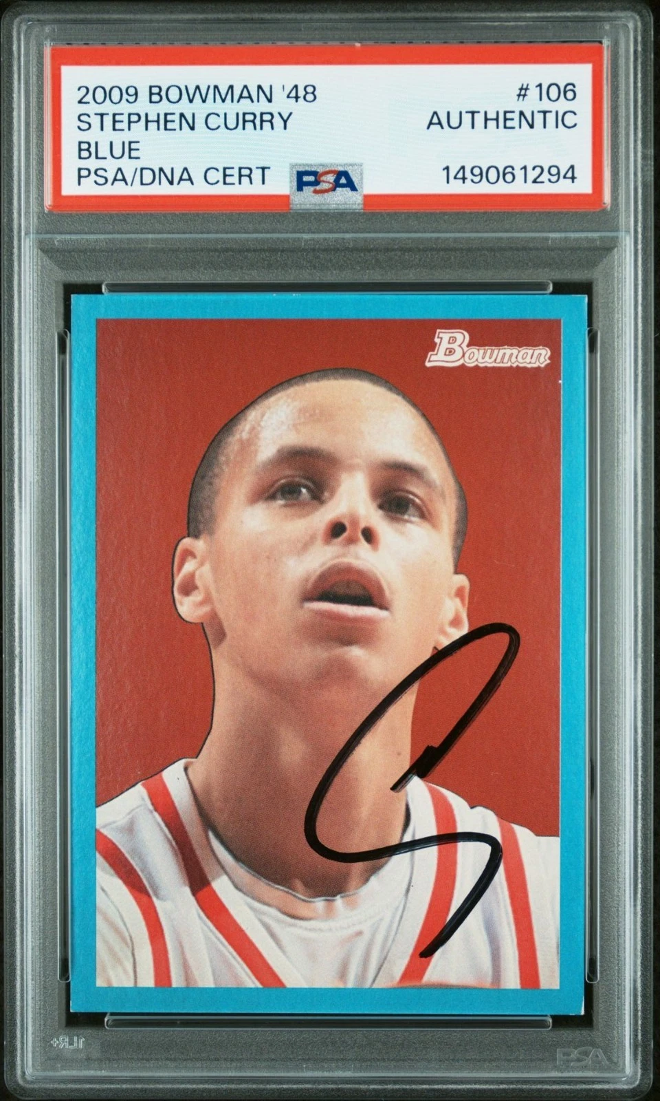 STEPHEN CURRY SIGNED 2009 BOWMAN 48 BLUE ROOKIE #106 WARRIORS /1948 AUTO PSA