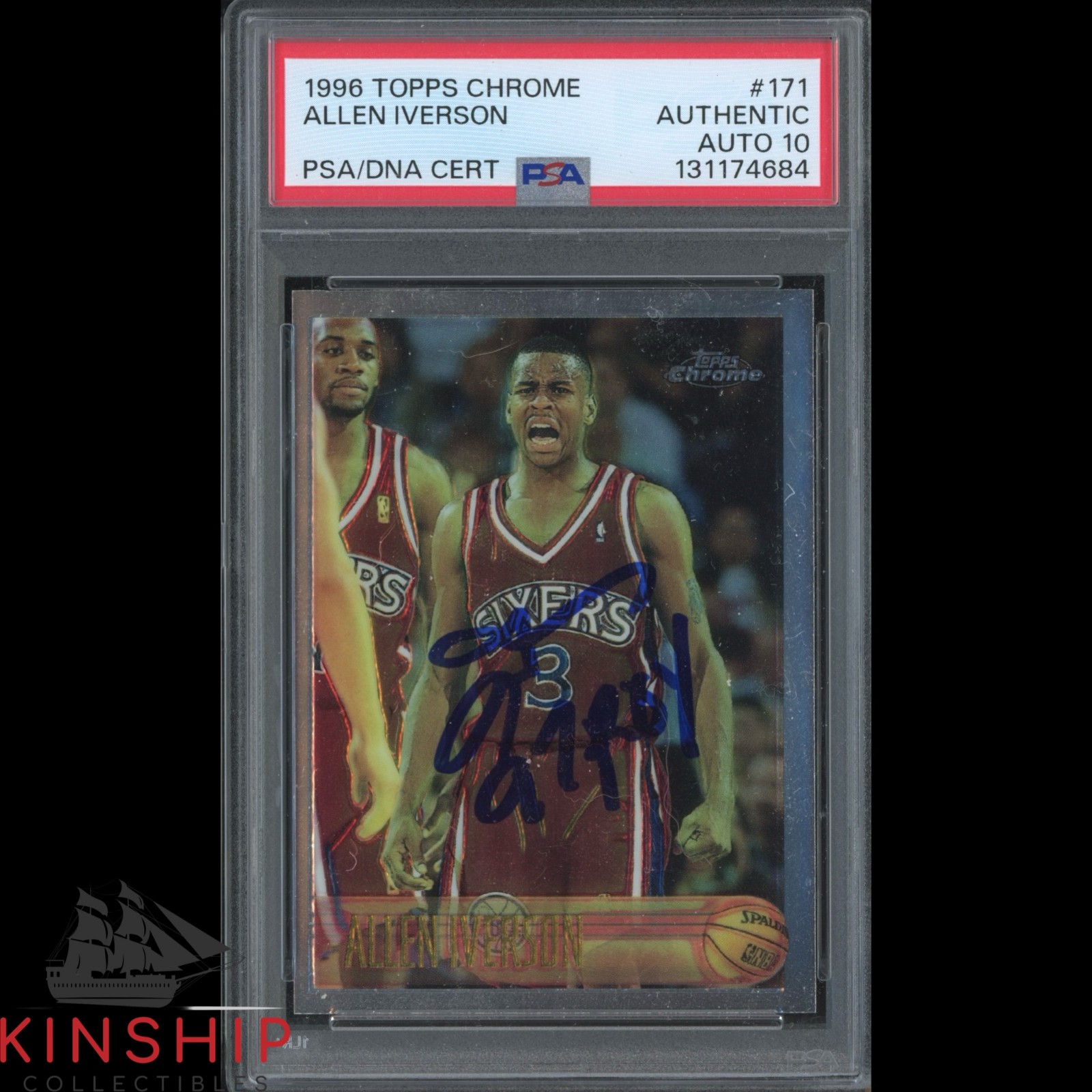 Allen Iverson signed 1996 Topps Chrome Card PSA DNA Slab 97 ROY Auto 10 C5621