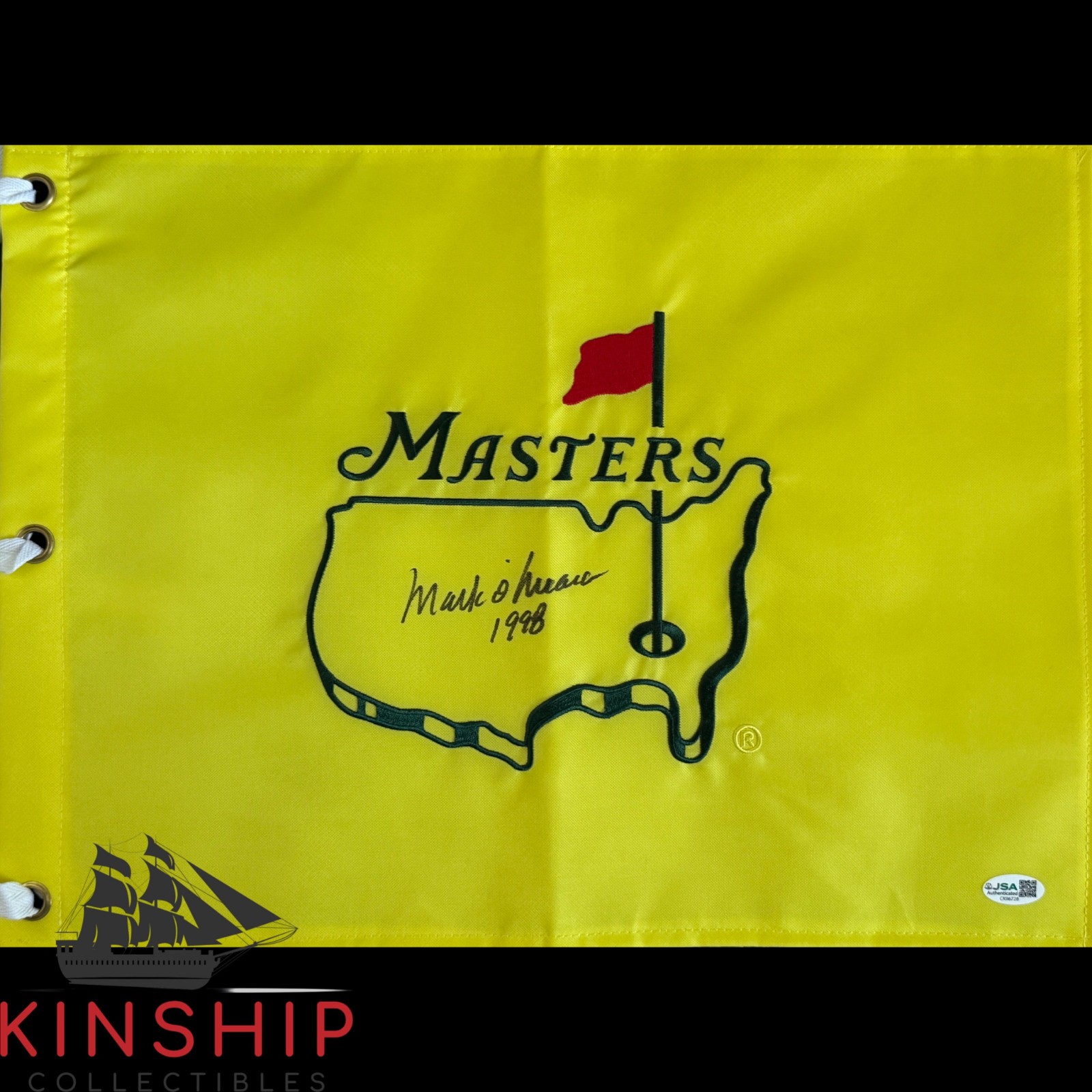 Mark O'Meara signed Masters Undated Flag JSA COA Golf Augusta 1998 Auto G186