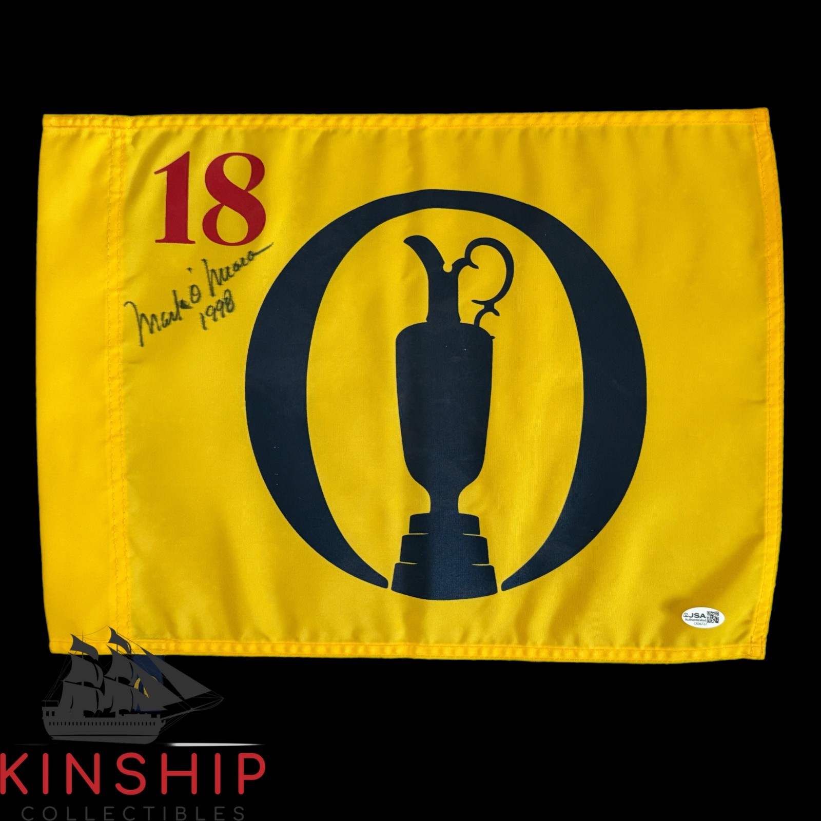 Mark O'Meara signed British Open Undated Flag JSA COA Golf Masters Auto G185