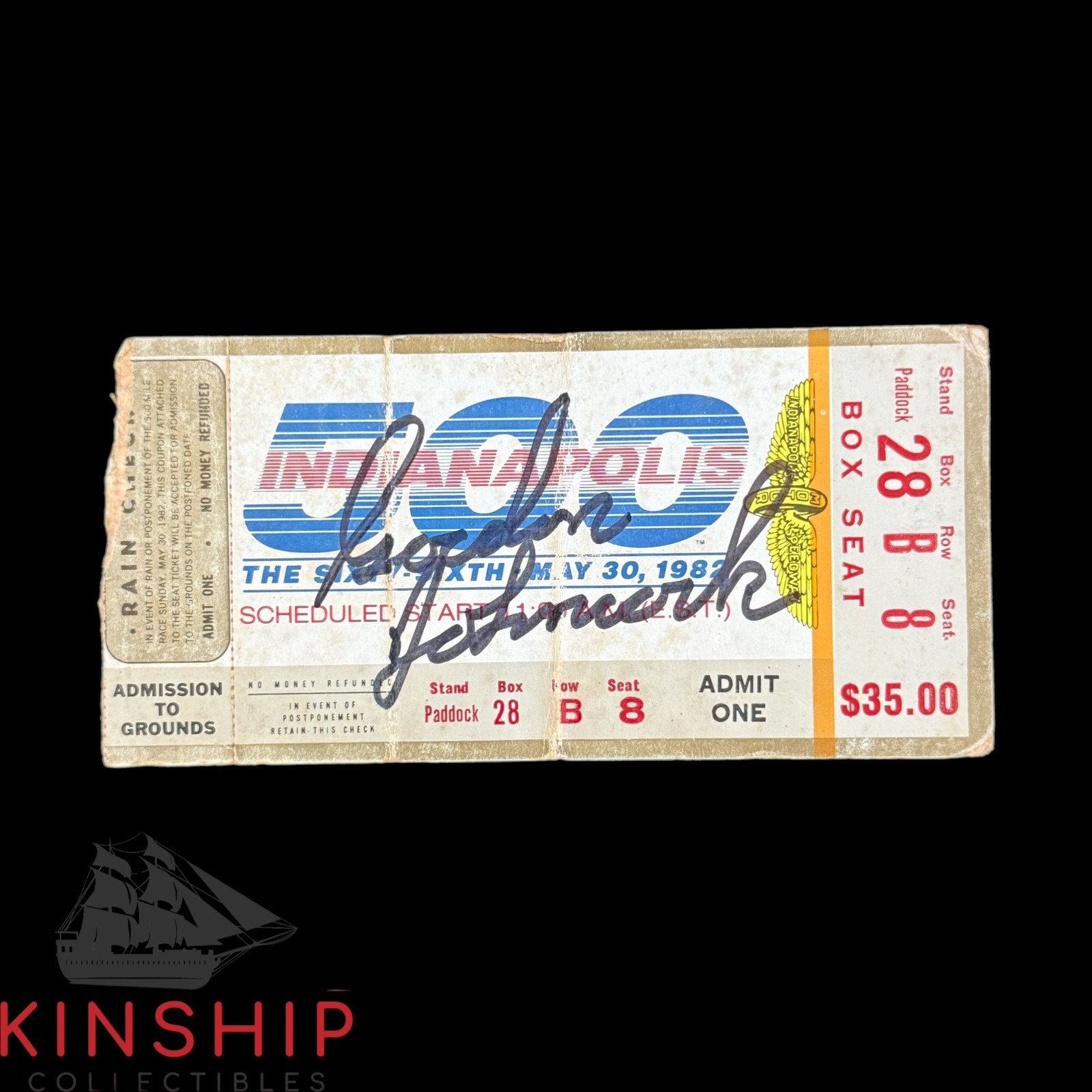 Gordon Johncock signed 1982 Indianapolis Indy 500 Racing Ticket JSA COA Z2536
