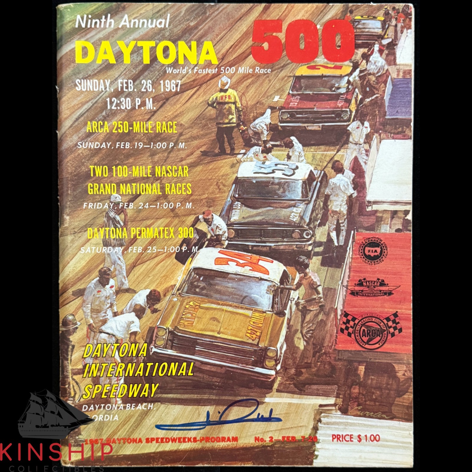 Mario Andretti signed 1967 Daytona 500 Program JSA COA NASCAR Auto Winner E385