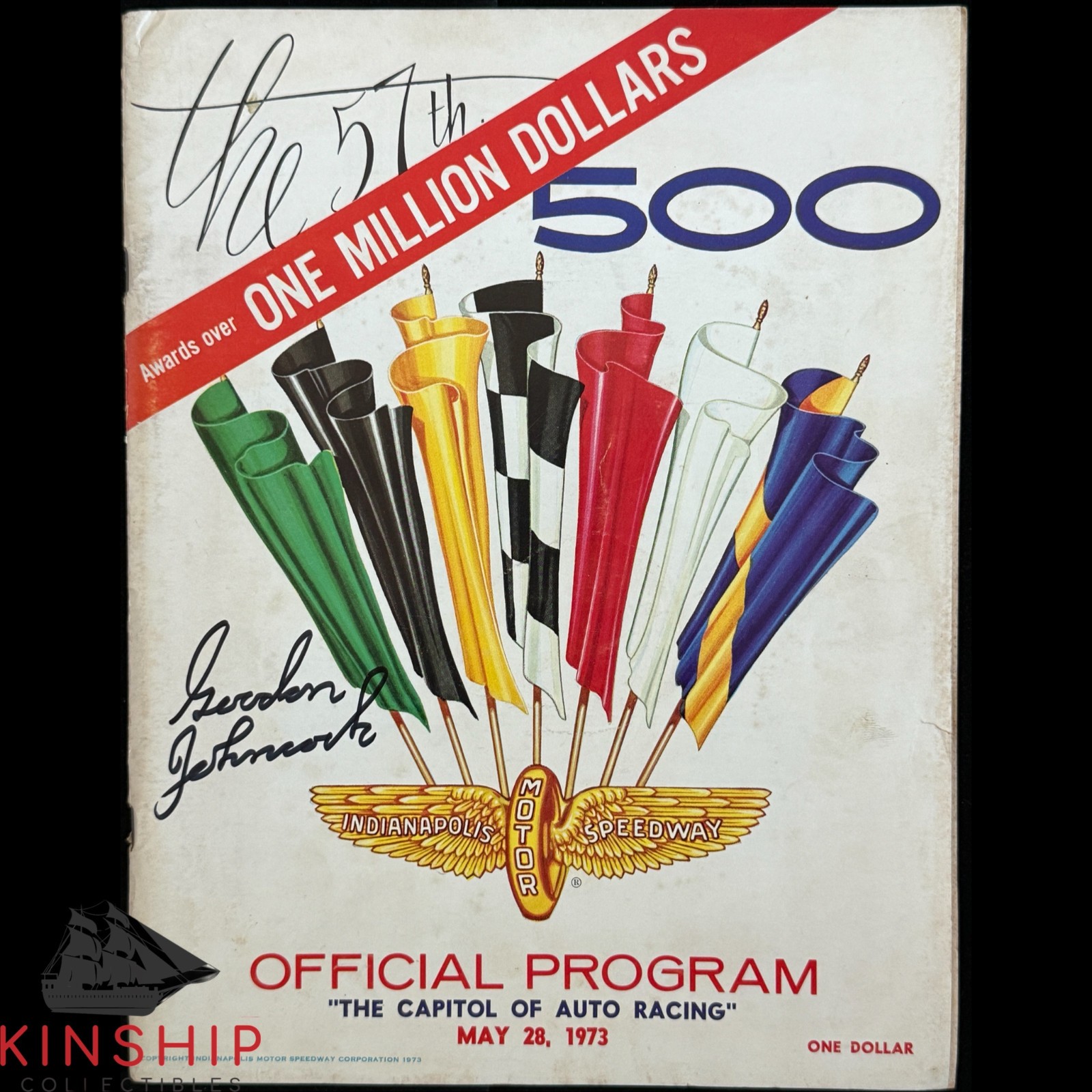 Gordon Johncock signed 1973 Indy 500 Program JSA COA Race Auto Winner E389