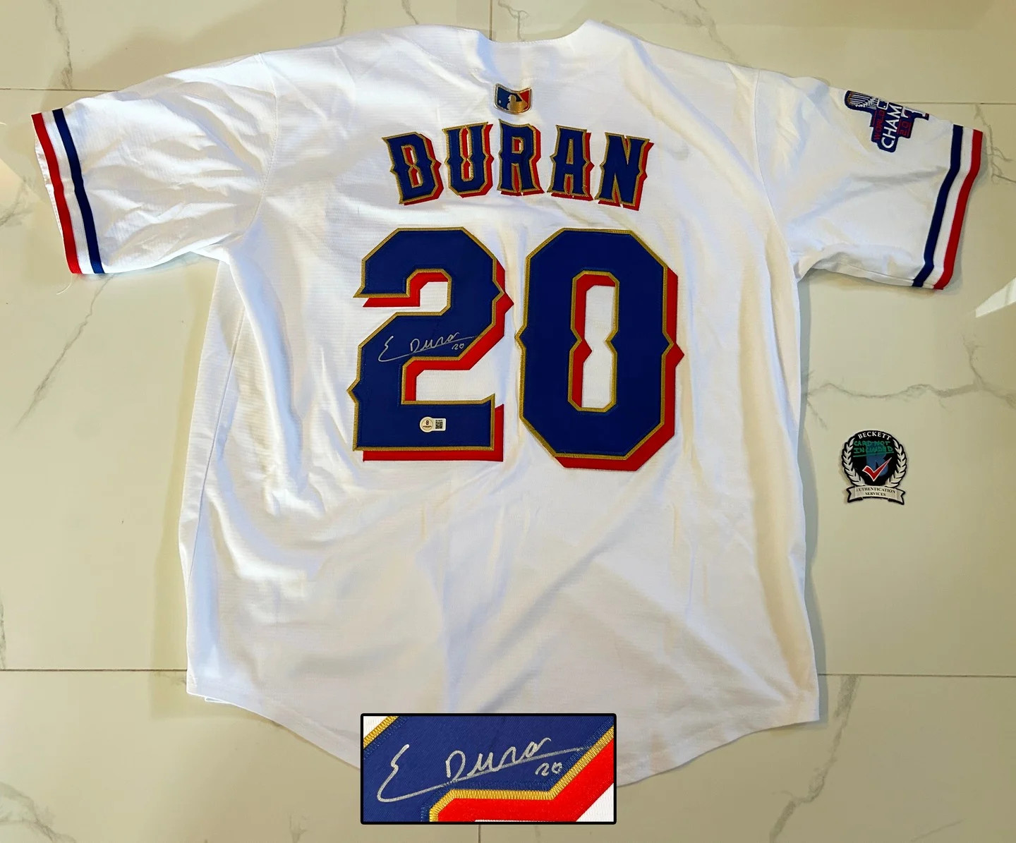 Ezequiel Duran Signed Jersey Texas Rangers Beckett BAS COA