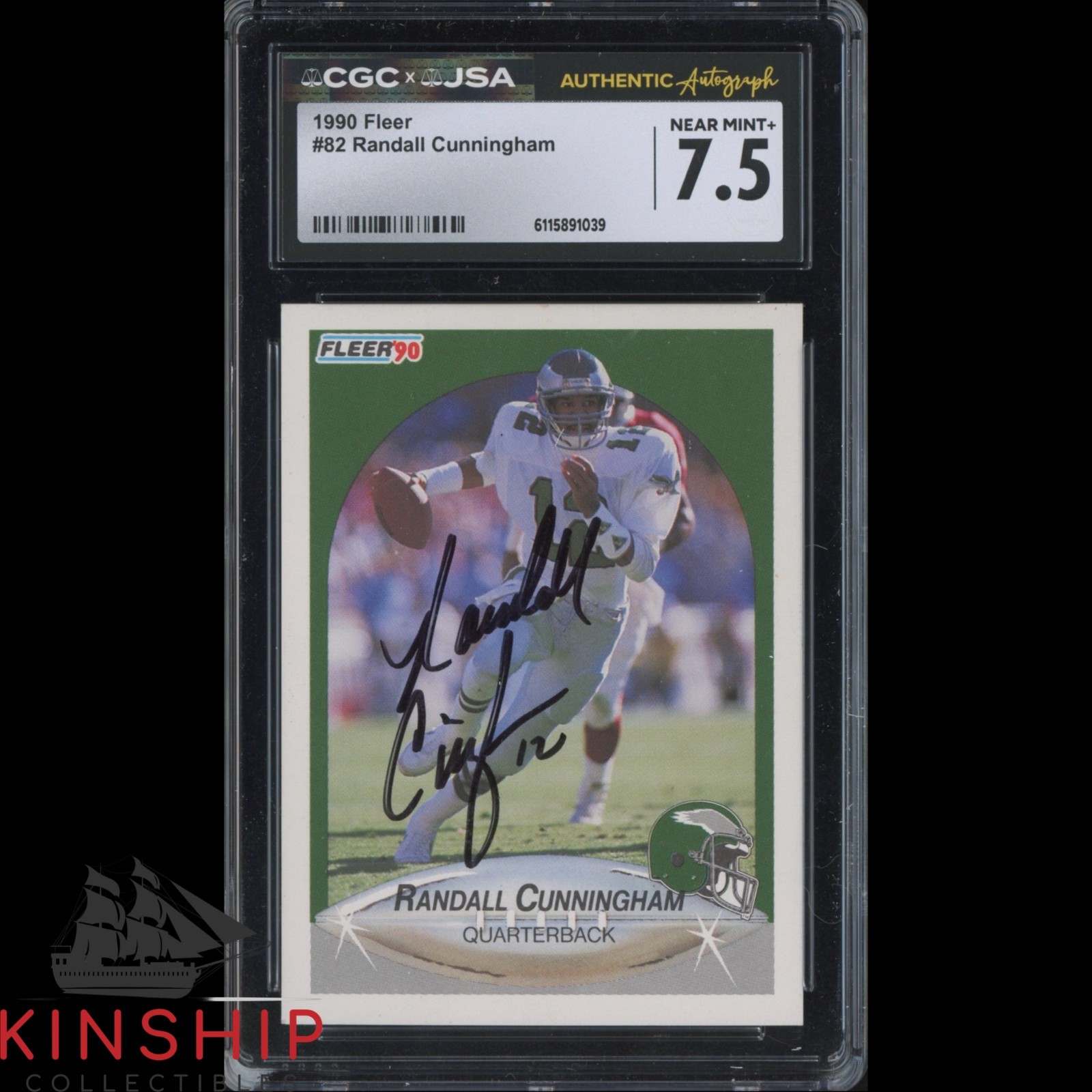 Randall Cunningham signed 1990 Fleer Card #82 JSA CGC Slab Eagles Auto C5874