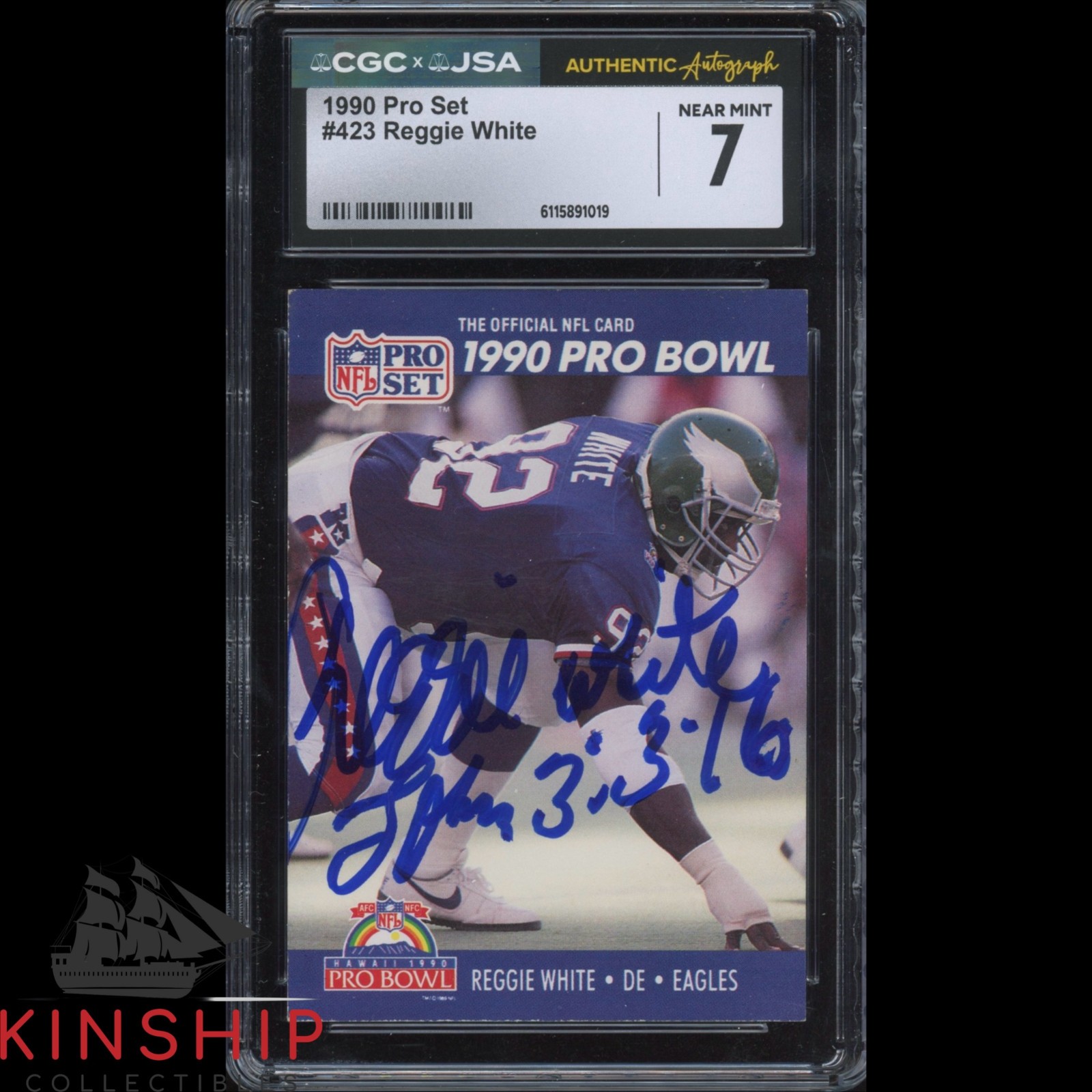 Reggie White signed 1990 Pro Se Card JSA CGC Slab Eagles Football HOF Auto C5871