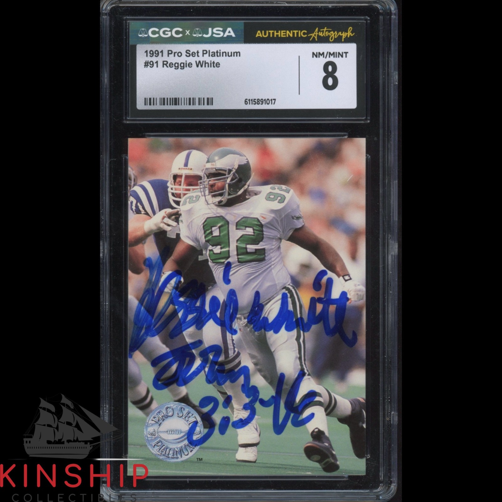 Reggie White signed 1991 Pro Se Card JSA CGC Slab Eagles Football HOF Auto C5870