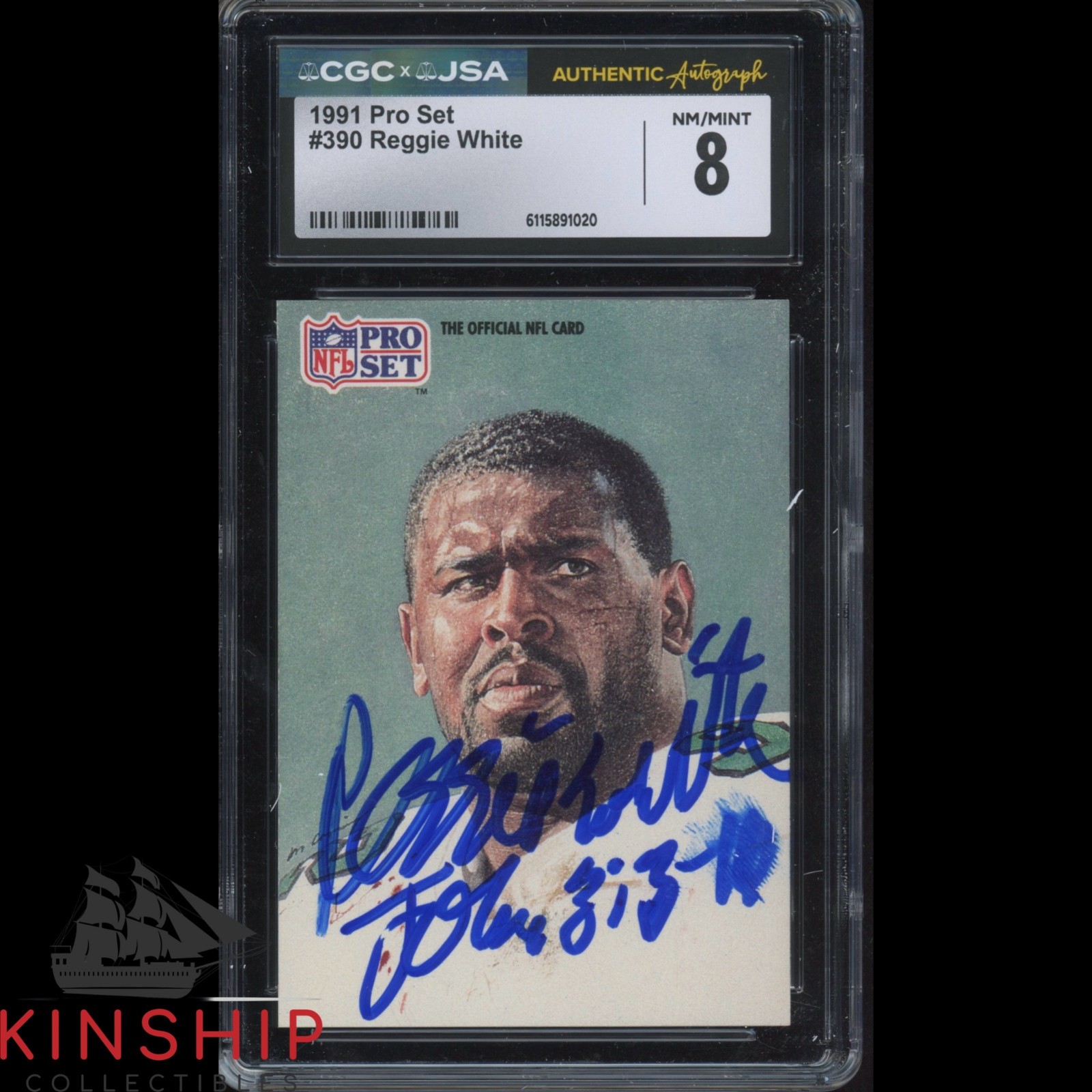 Reggie White signed 1991 Pro Se Card JSA CGC Slab Eagles Football HOF Auto C5873