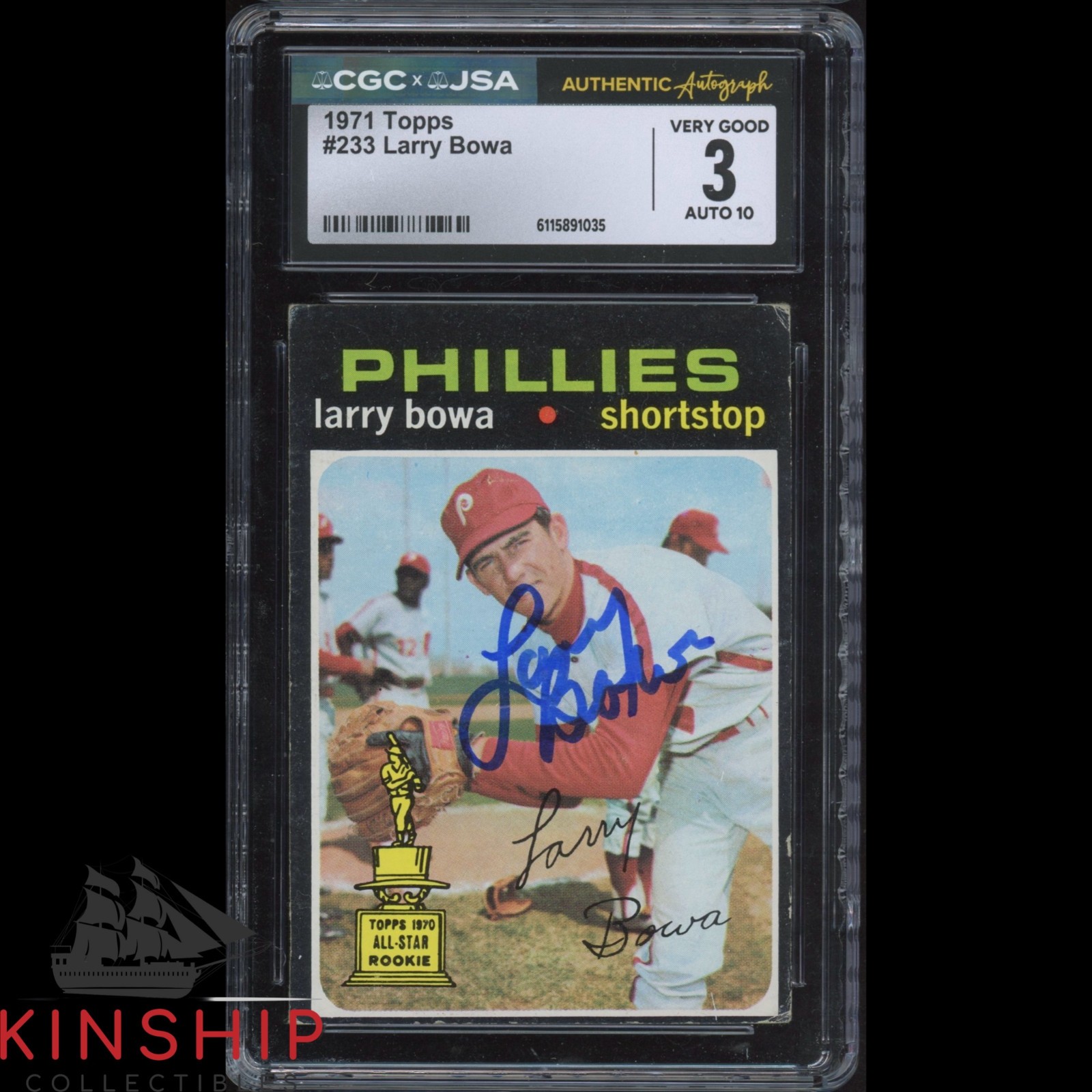 Larry Bowa signed 1971 Topps Trading Card JSA CGC Slab Phillies Auto 10 C5862