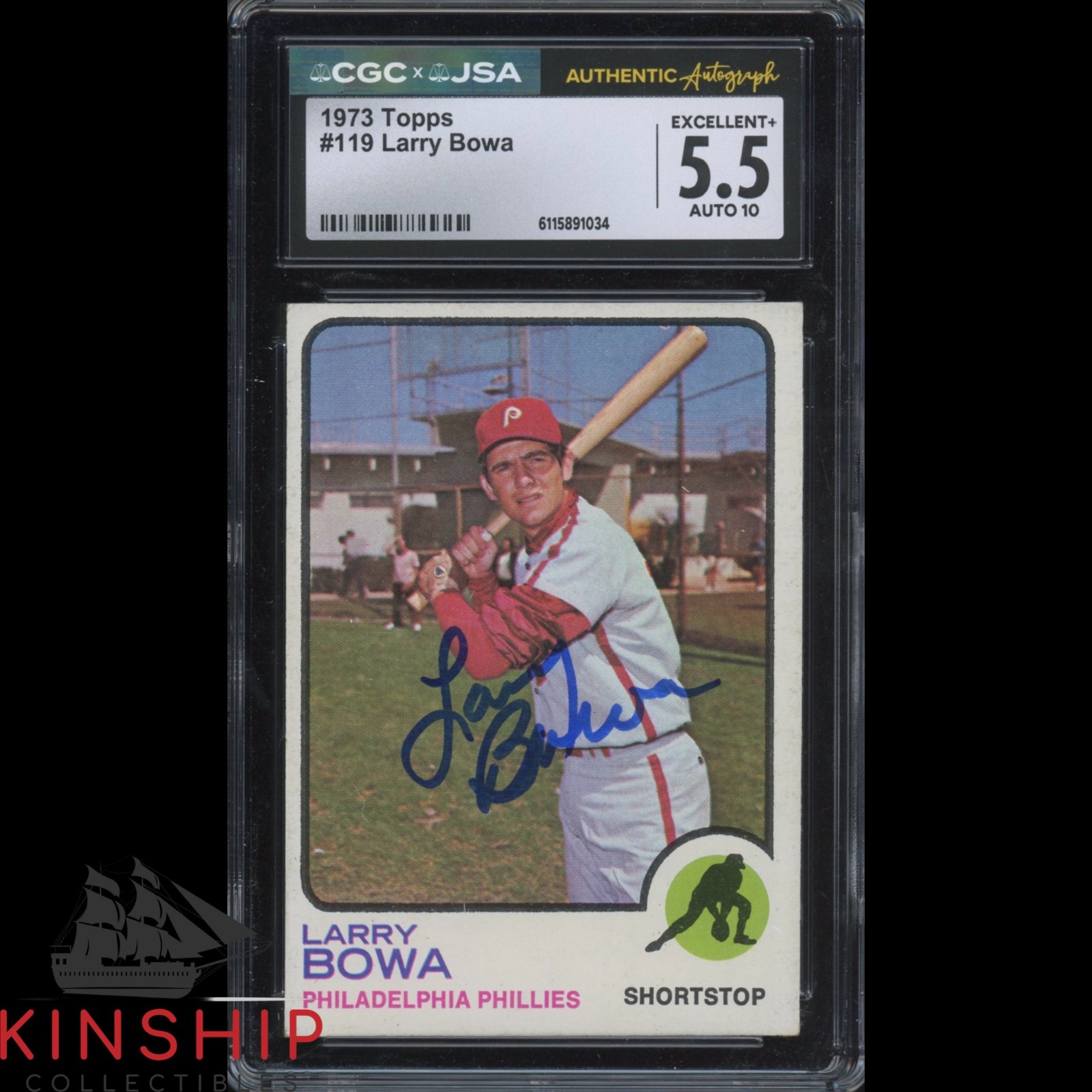 Larry Bowa signed 1973 Topps Trading Card JSA CGC Slab Phillies Auto 10 C5863