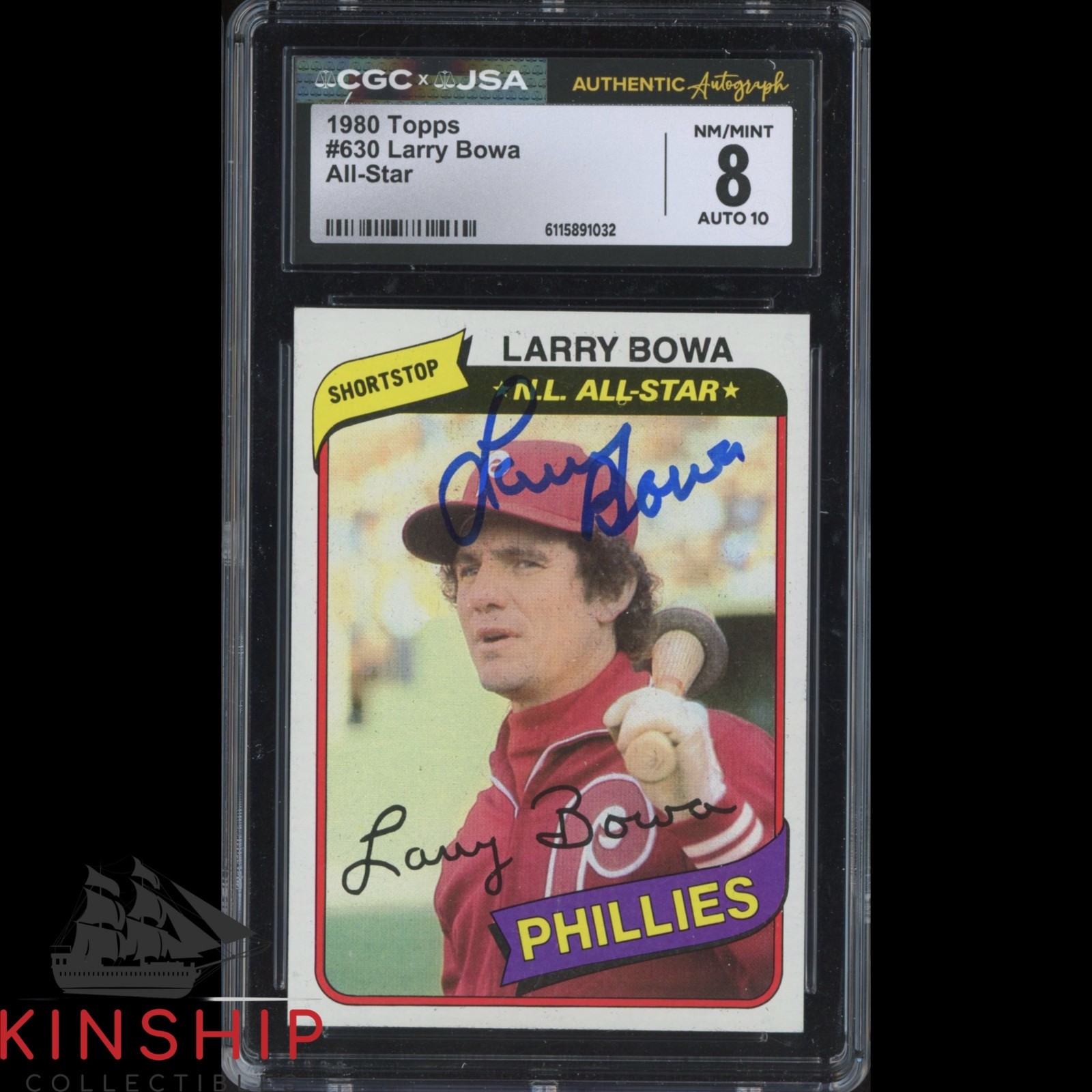 Larry Bowa signed 1980 Topps Trading Card JSA CGC Slab Phillies Auto 10 C5864