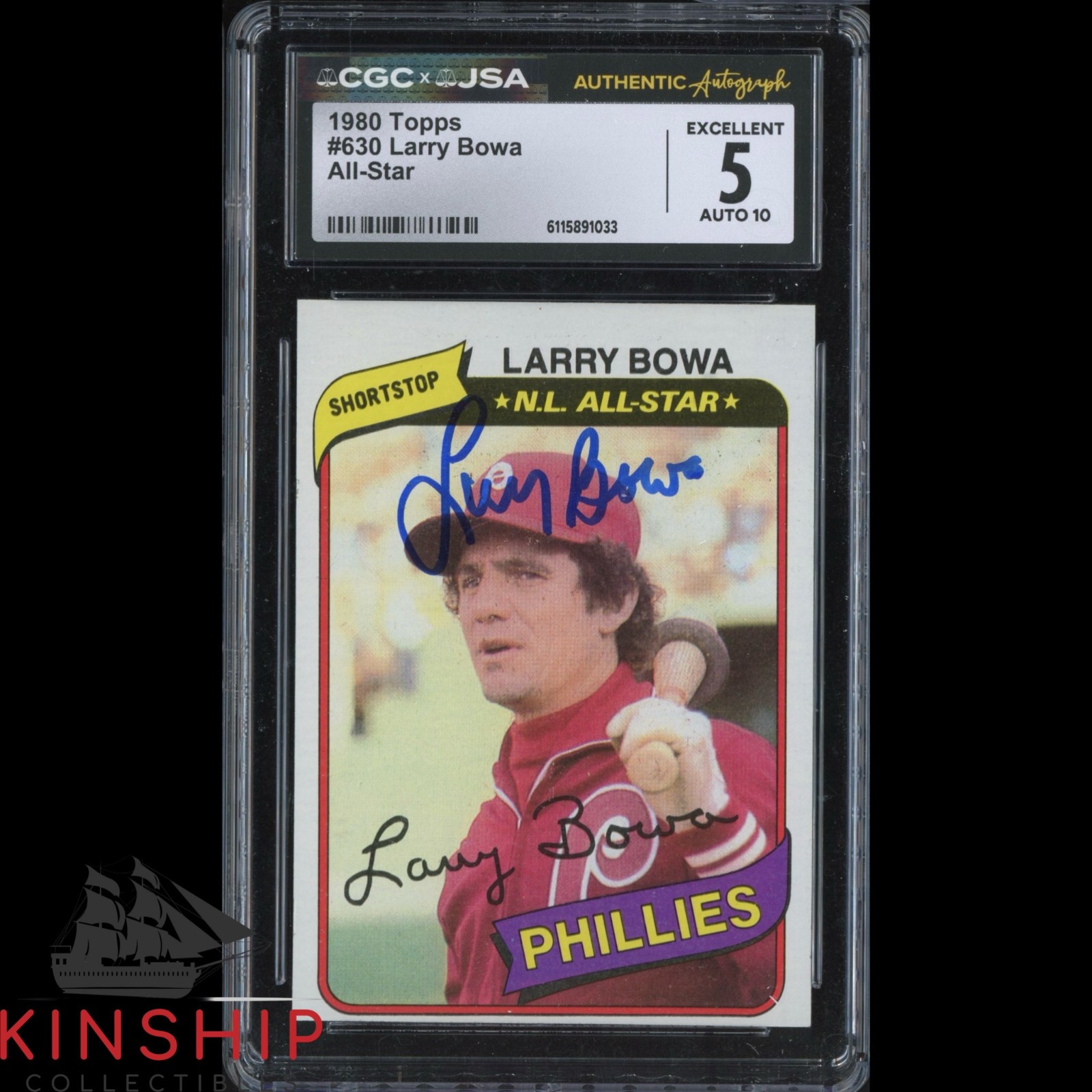 Larry Bowa signed 1980 Topps Trading Card JSA CGC Slab Phillies Auto 10 C5865