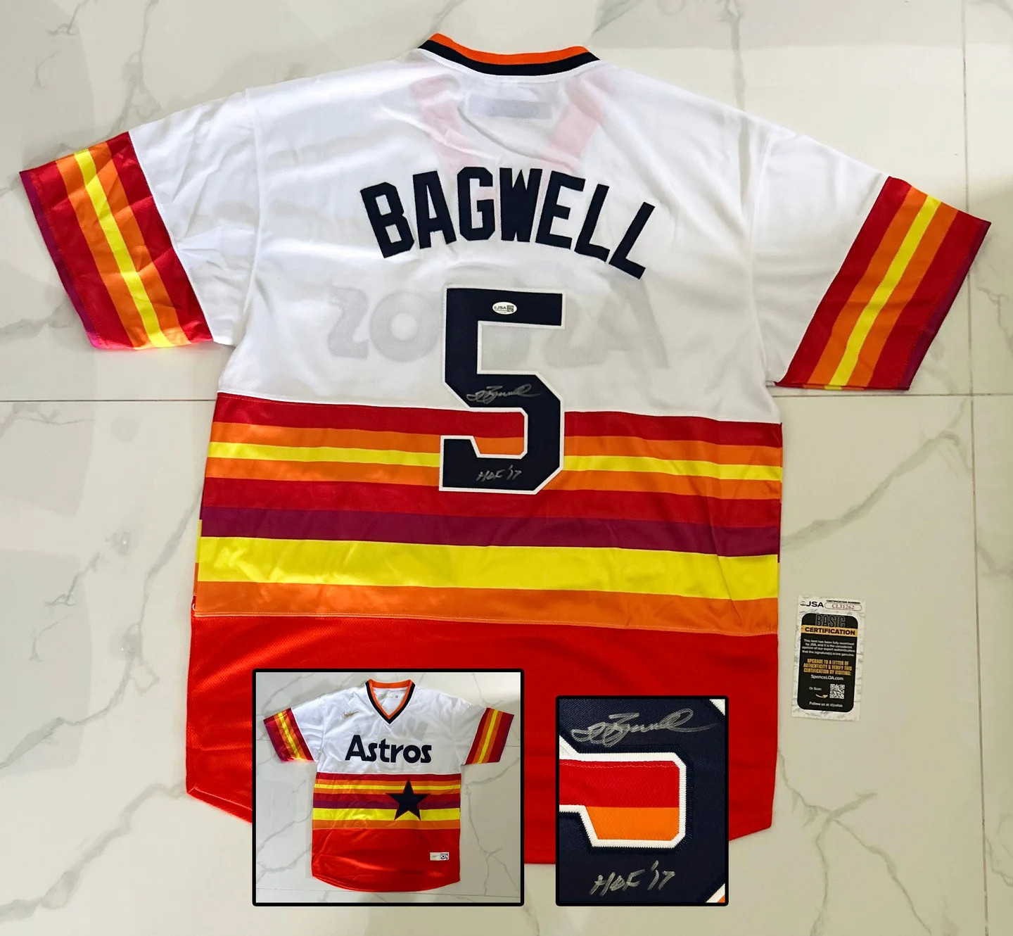 Jeff Bagwell Signed Jersey Houston Astros Inscribed HOF 17 JSA 1 COA