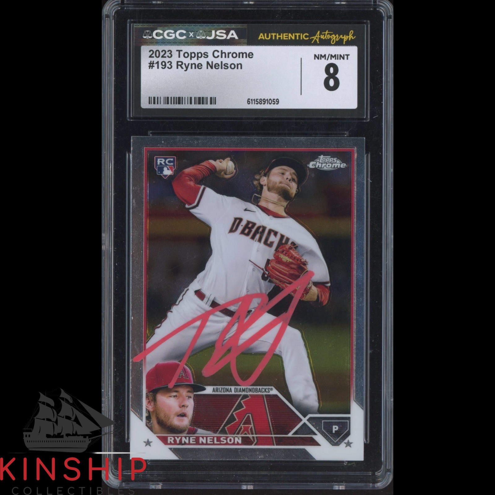 Ryne Nelson signed 2023 Topps Chrome Card JSA CGC Slab Baseball Auto C5855