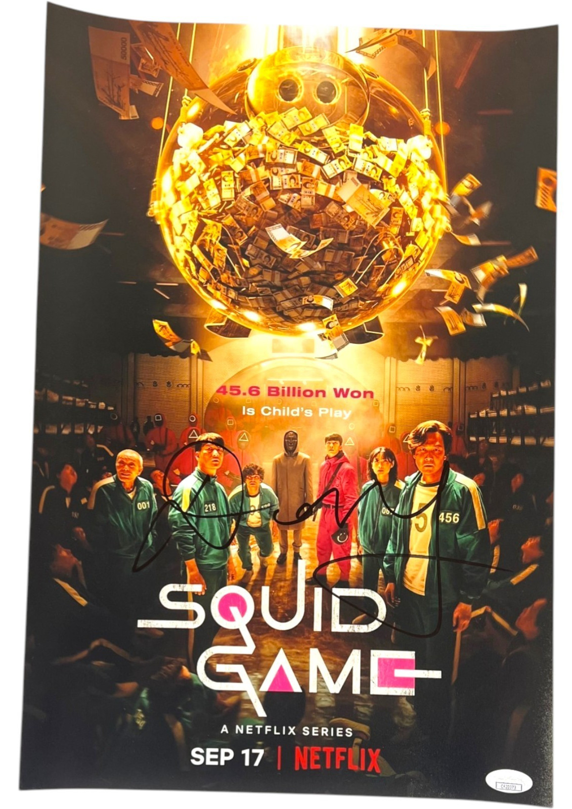 HWANG DONG HYUK SIGNED SQUID GAME 12X18 TV POSTER PHOTO DIRECTOR CREATOR JSA COA